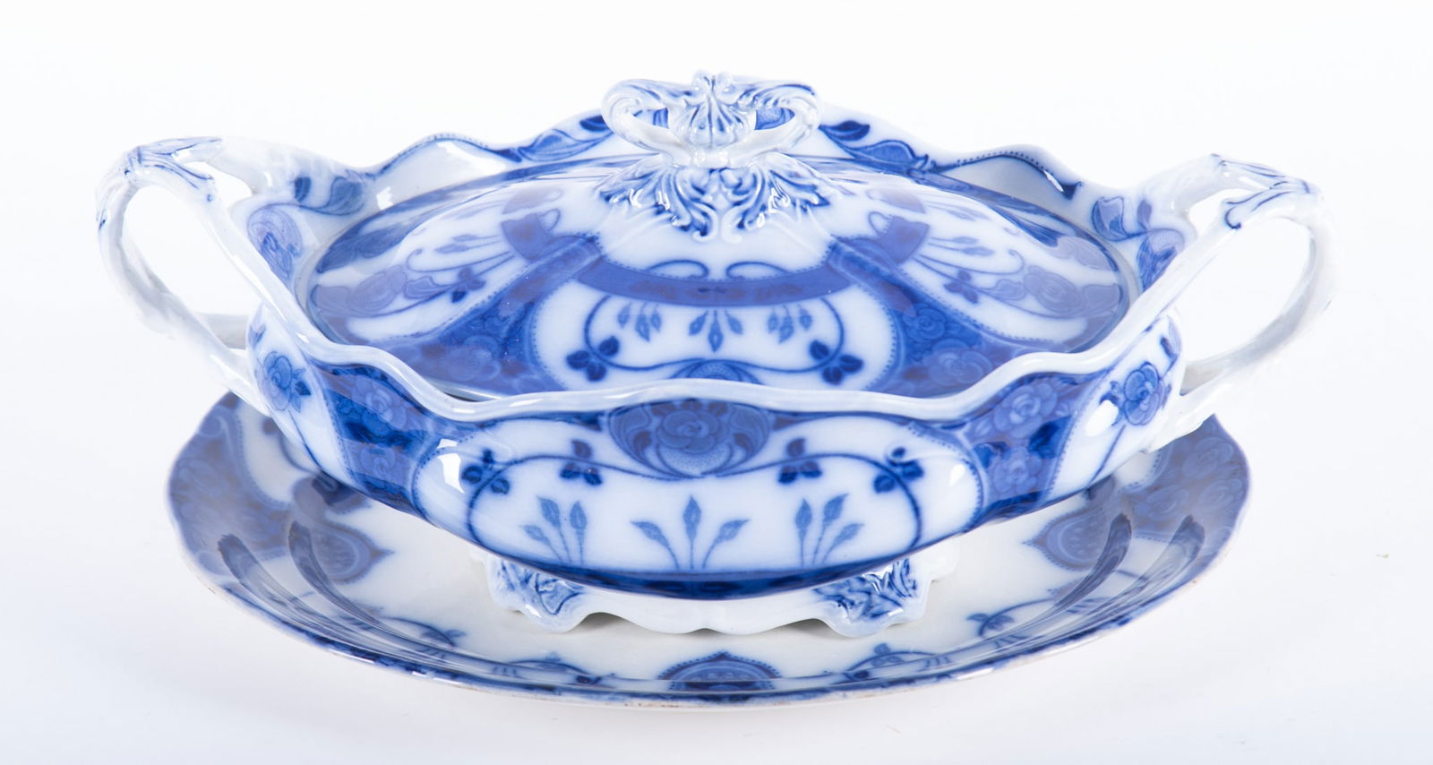 An Art Nouveau Style Flow Blue Tureen and Underplate, Stafford by Burgess & Leich (1 of 5)