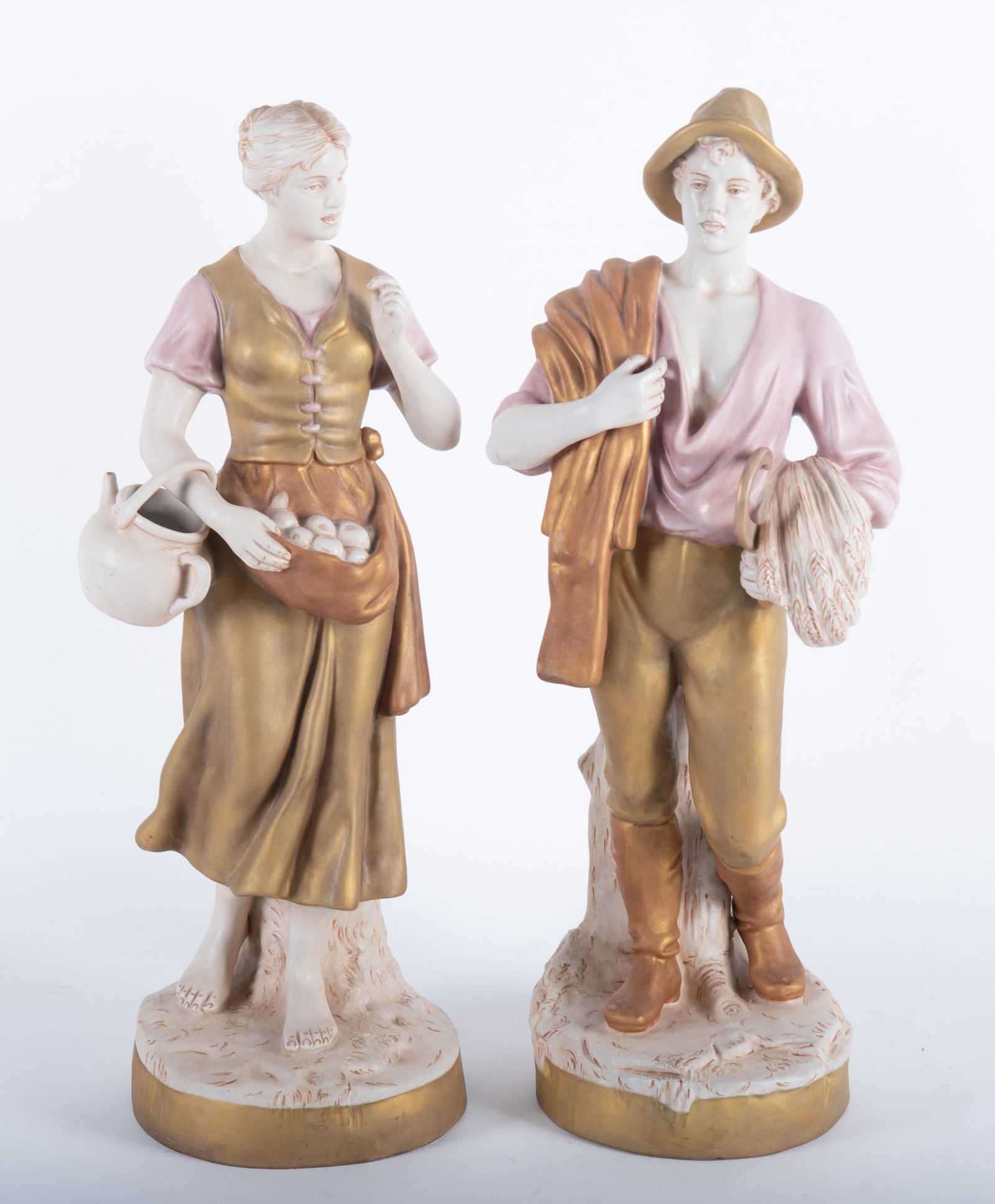 Pair of Royal Dux Figures Gathering Harvest (1 of 4)