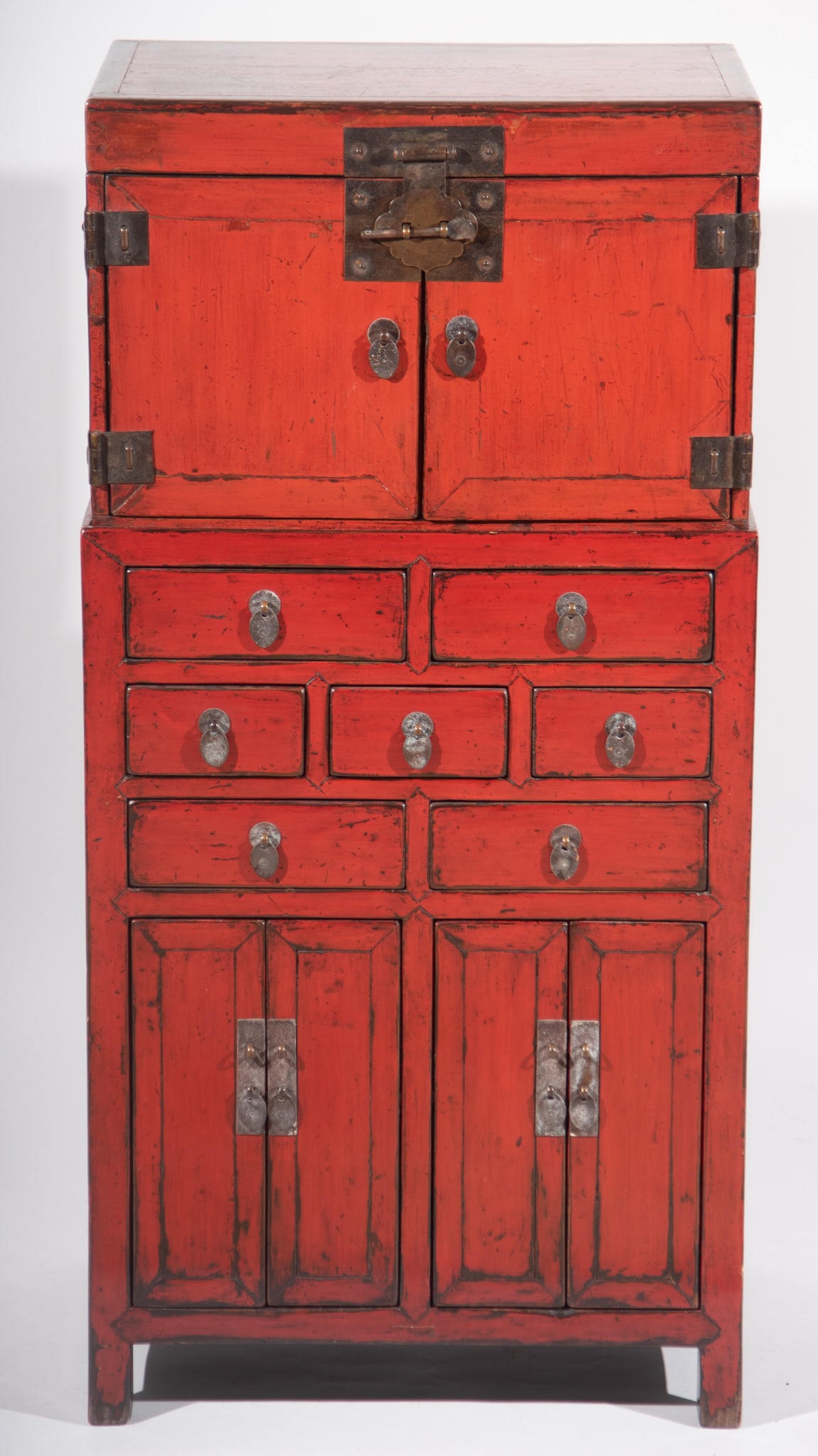 Chinese Red Lacquer Cabinet In Two Parts (1 of 4)