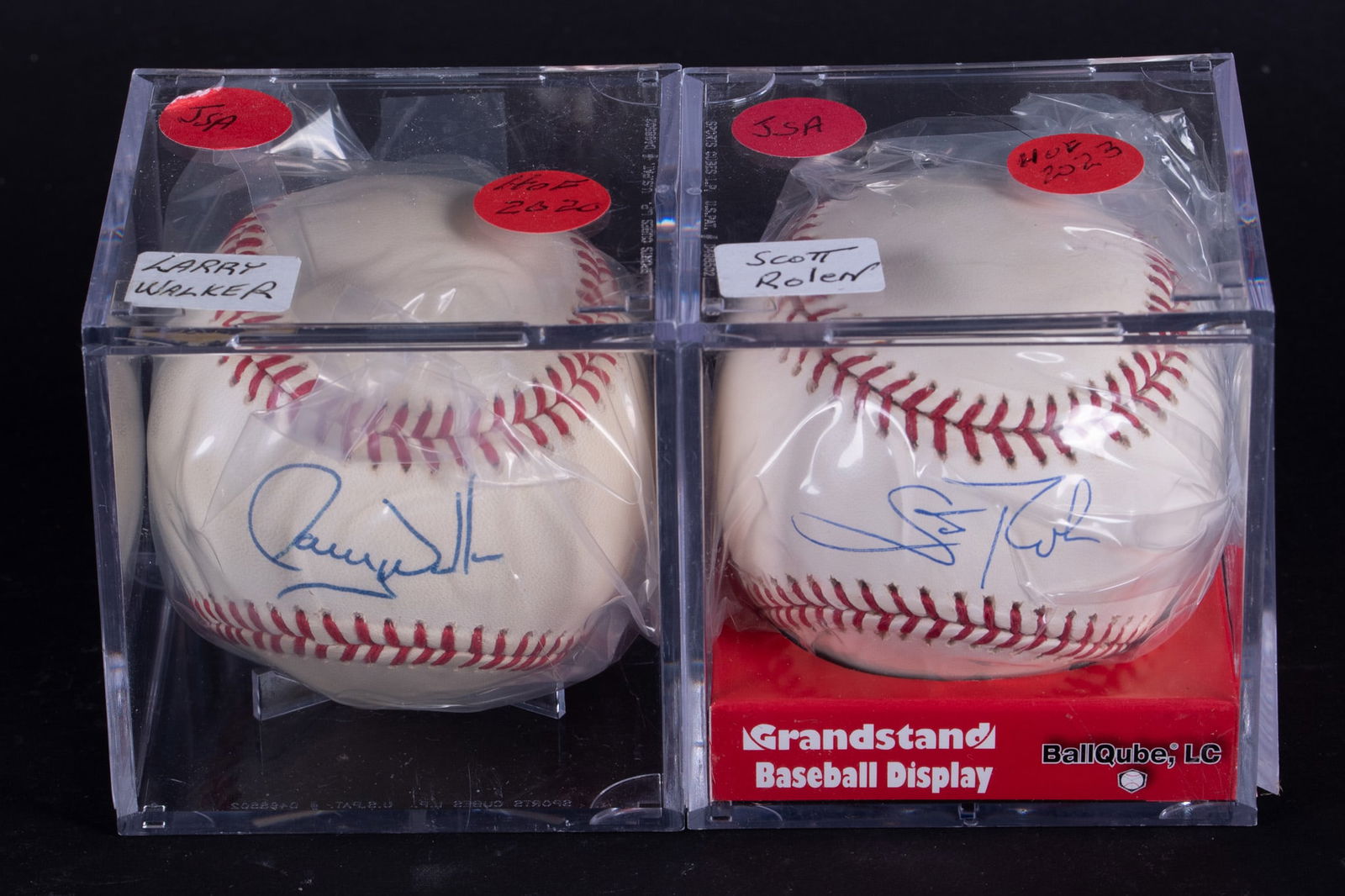 Two Autographed Baseballs: Two Autographed BaseballsSt Louis Cardinals Scott Rolen Autographed Baseball Hall Of Fame 2023. JSA L83448. Blue ink signed on the sweet spot together with St Louis Cardinals Larry Walker Autographed