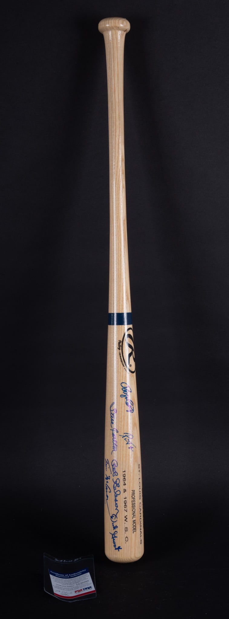 Rawlings Big Stick Signed Baseball Bat: Rawlings Big Stick Signed Baseball Bat Autographed by some members of the Cardinals 1964 and 1967 World Series Champions including Tim McCarver, Bob Gibson, Steve Carleton, Dick Groat, Roger Craig,