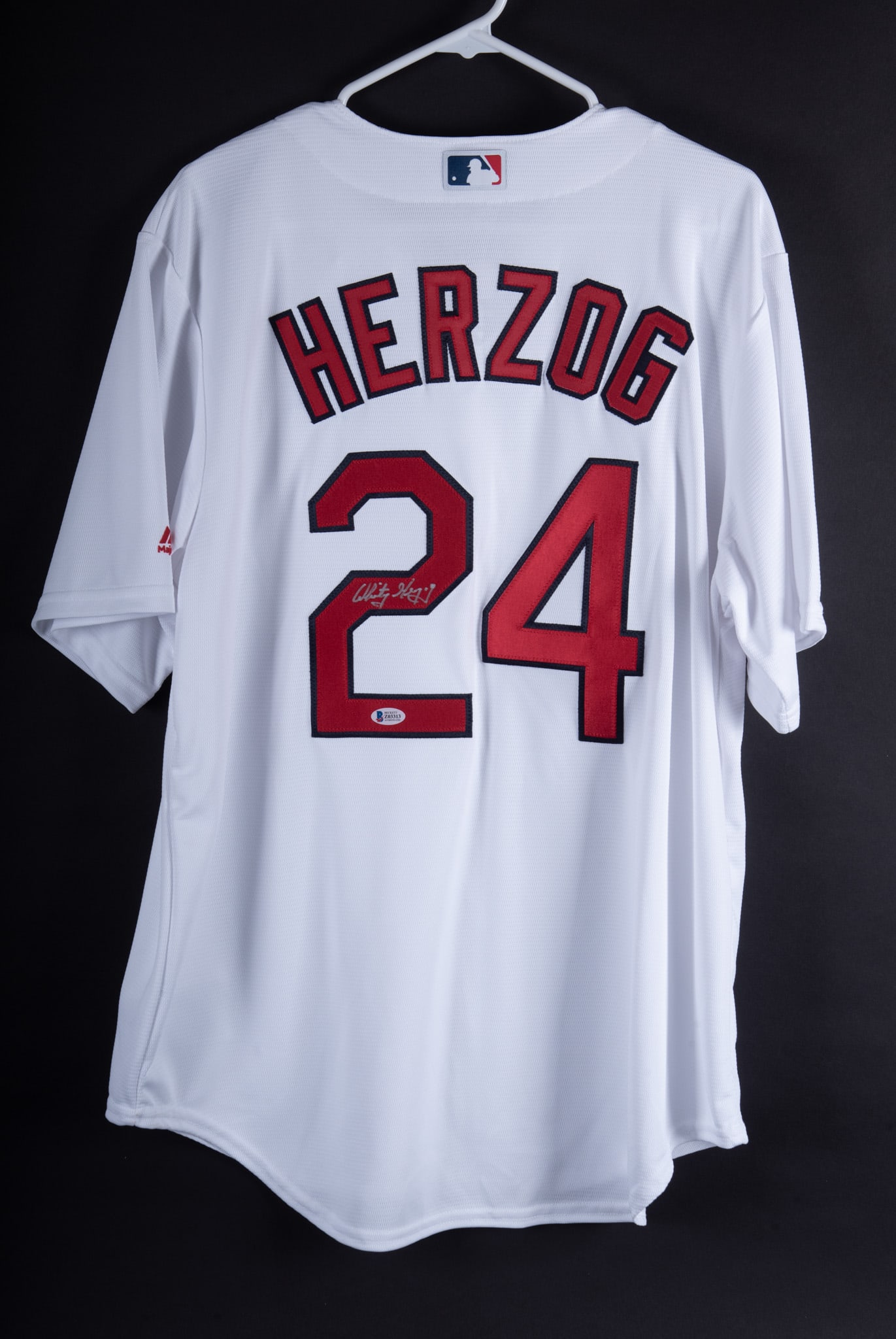 Signed Whitey Herzog St Louis cardinals Jersey: Signed Whitey Herzog St Louis cardinals Jersey Authentic Majestic Collection signed on the number 24 on the back. Beckett number Z 03313.