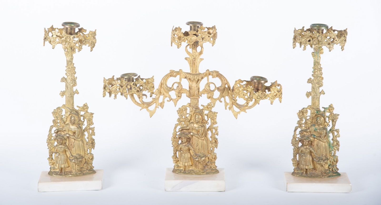 Casted Bronze and Marble Candelabra and Candlesticks (1 of 3)