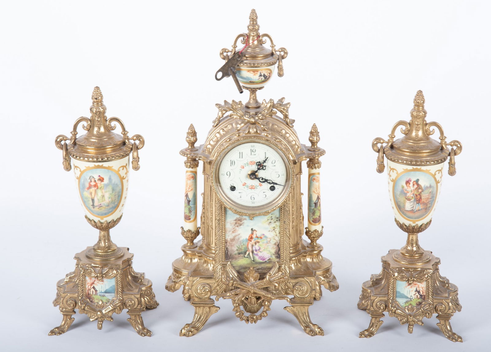 Franz Hermle Lancini Italian Mantel Clock & Garniture Set (1 of 3)