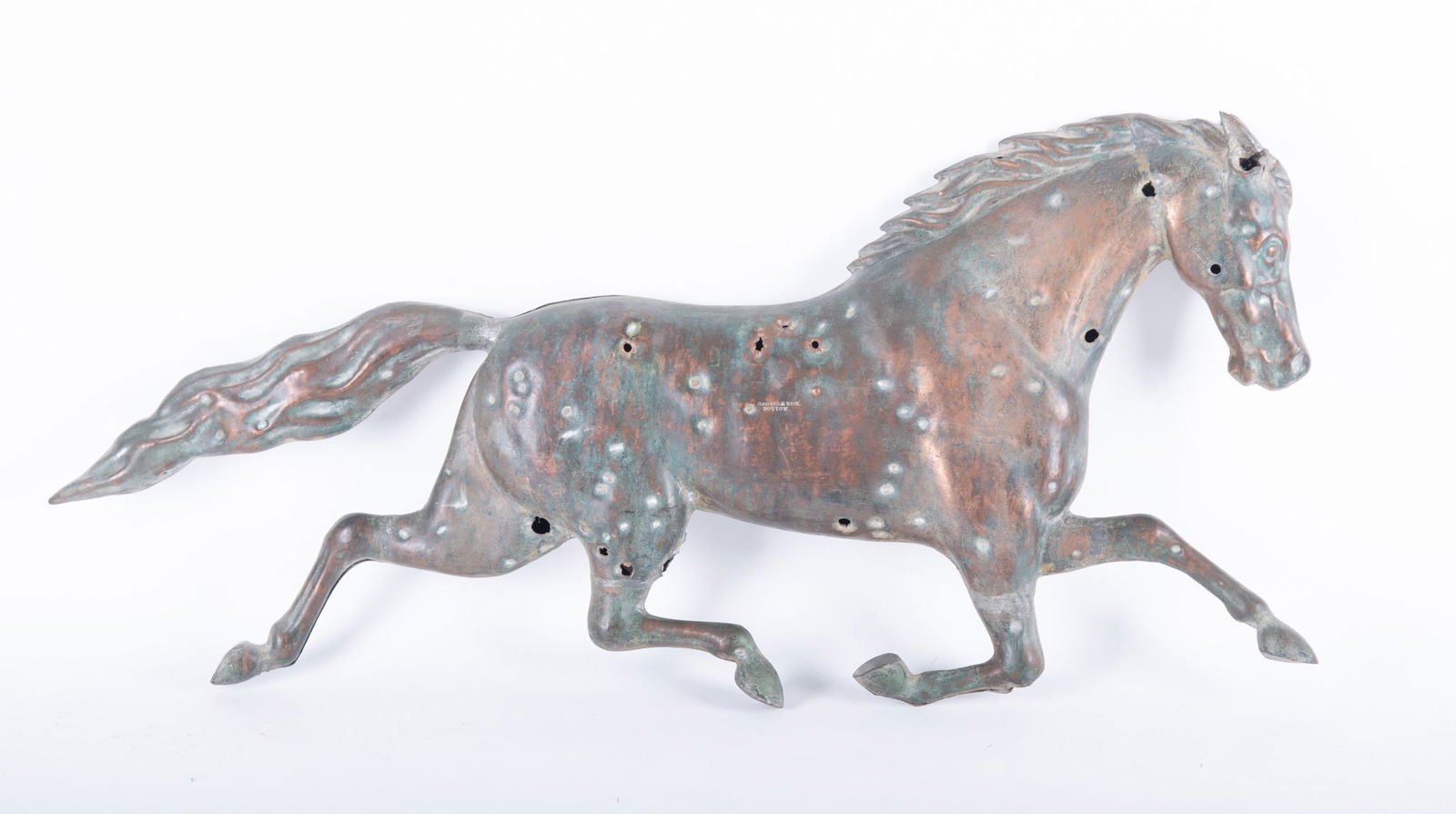 Late 19th Century Double-Stamped Full Body Copper Running Horse Weather Vane, J. Harris & Son, (1 of 4)