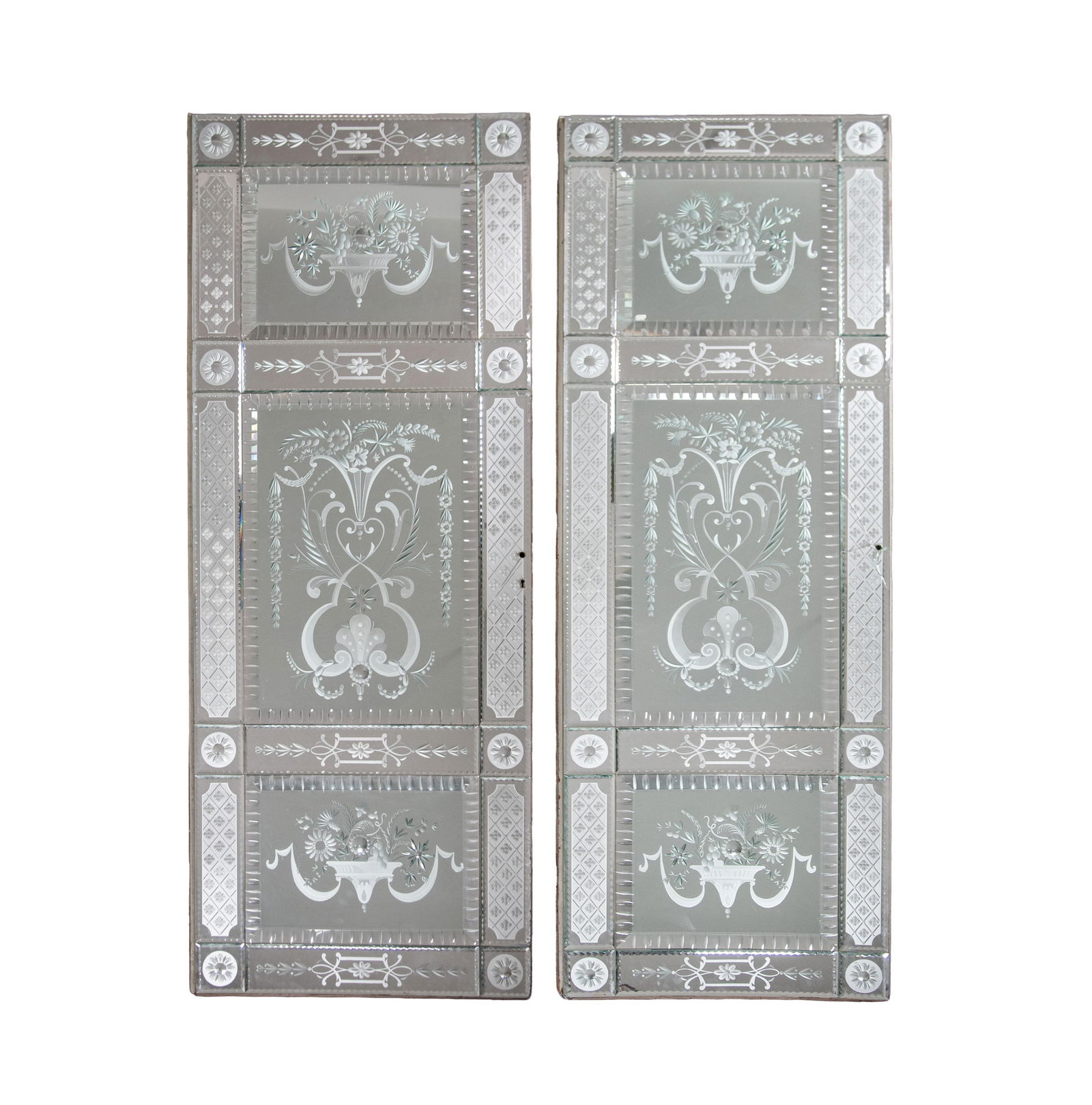 A Pair of Monumental Venetian Etched and Cut Glass Mirrored Panels (1 of 1)