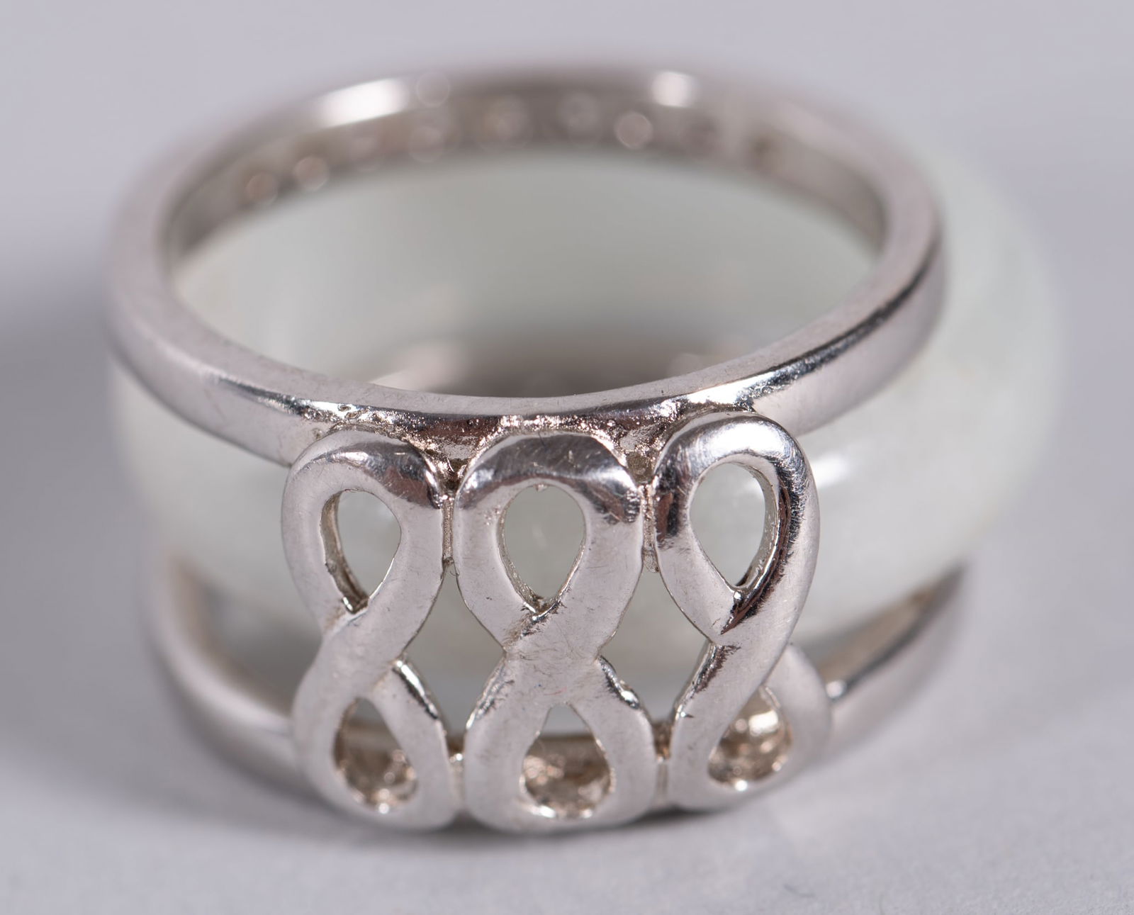 Sterling Silver and White Jade Ring With Diamonds (1 of 3)