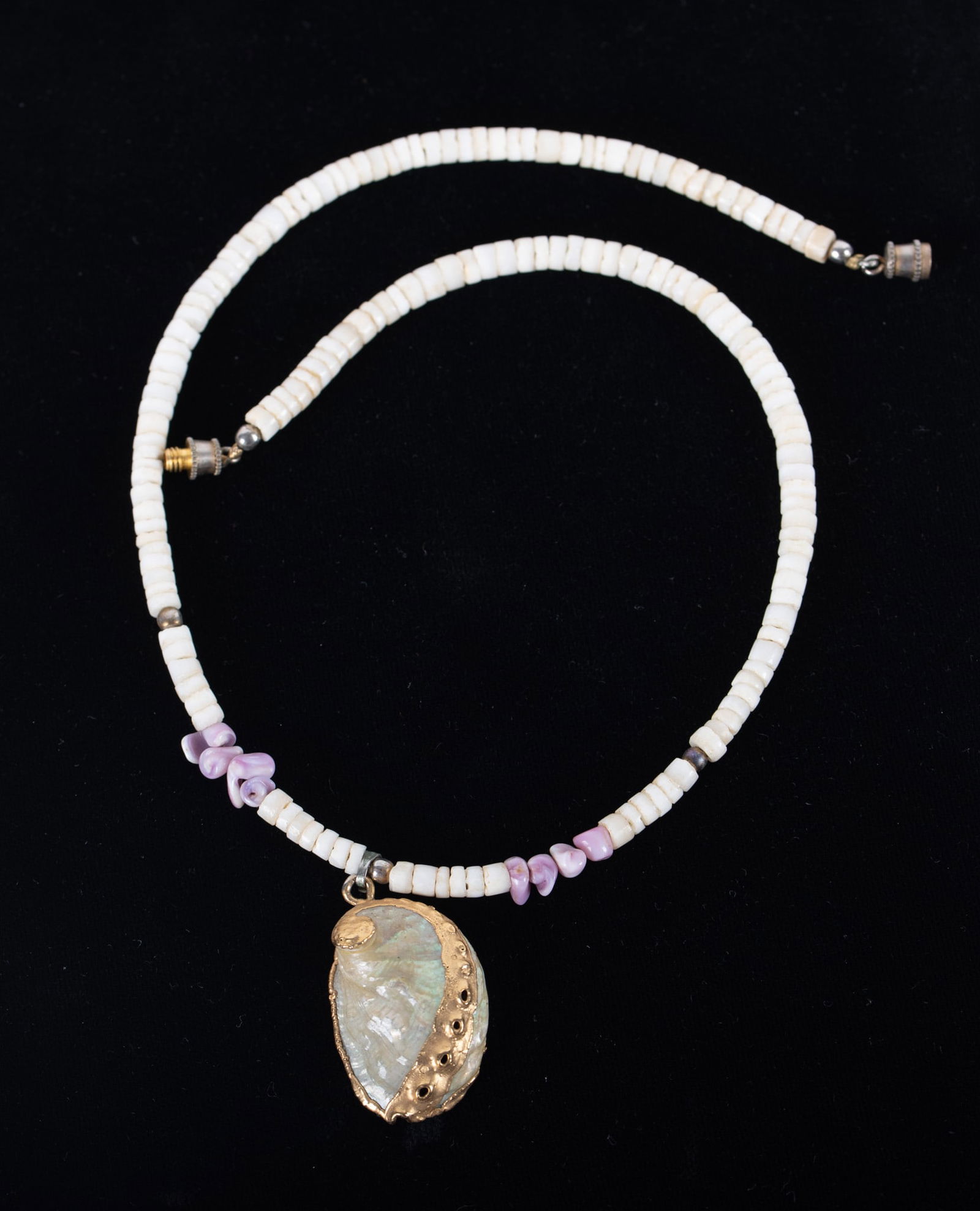 Puka Shell Necklace with Gold Trimmed Seashell Pendant (1 of 2)