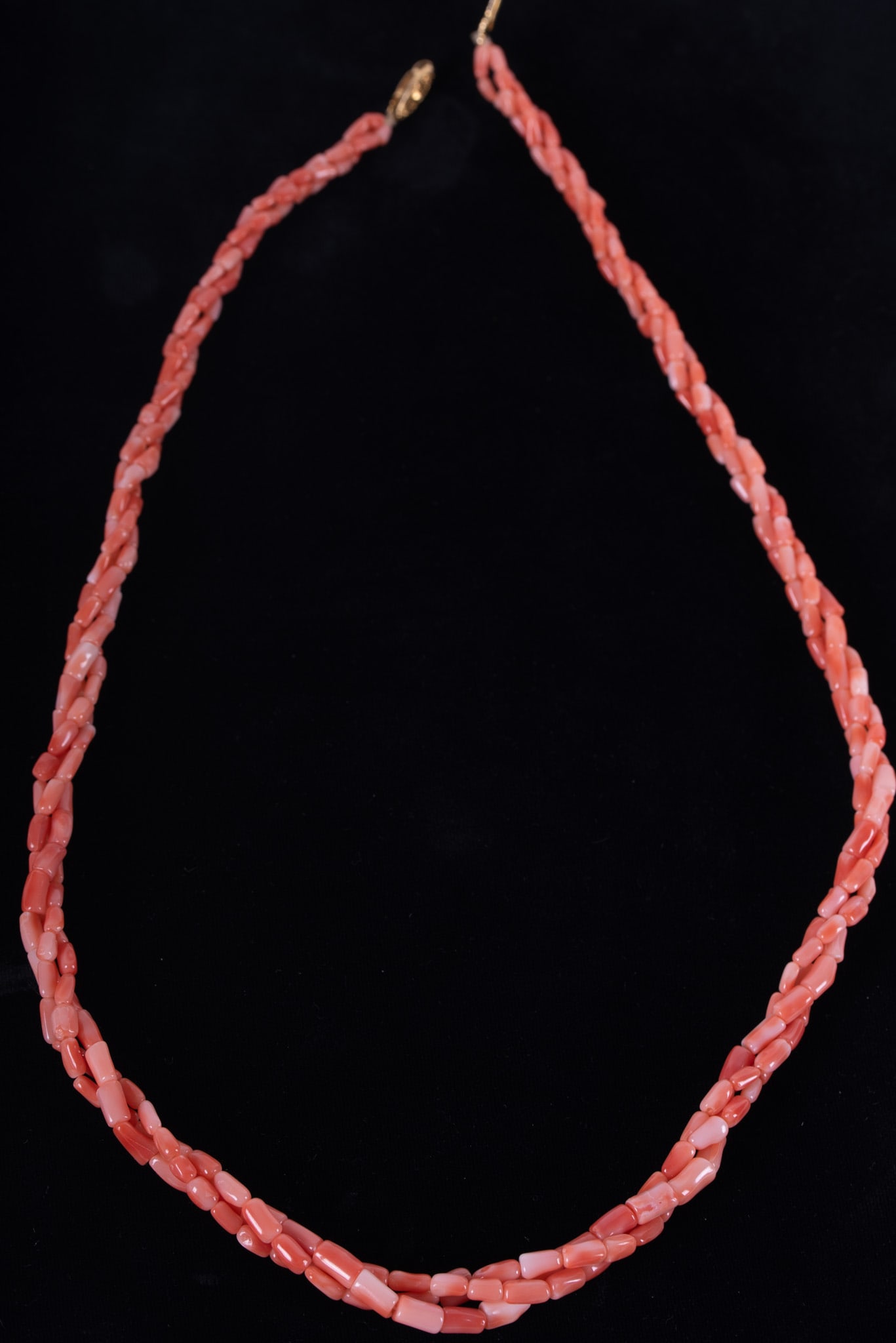 Natural Coral Necklace: Natural Coral Necklace three strange twisted necklace with natural coral, gold toned fishhook clasp