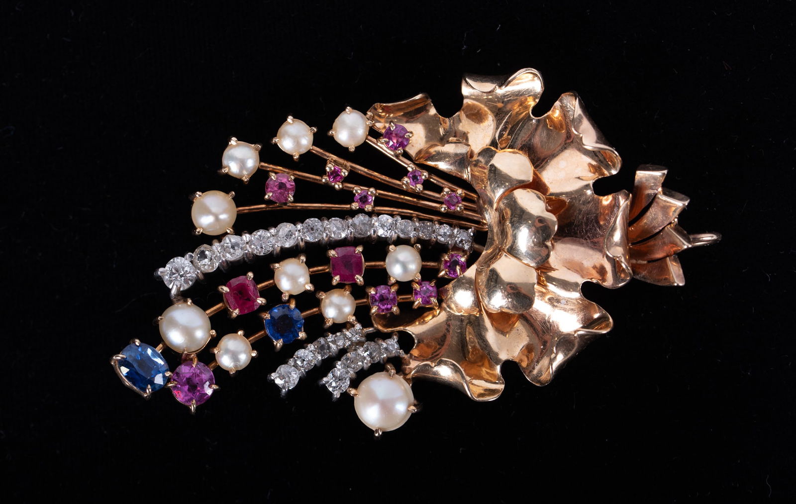 14K Yellow & White Gold Retro Pendant with Multi Stones: 14K Yellow & White Gold Retro Pendant with Multi Stones This "larger than life" retro pendant measures 3 inches x 1 1/2 inches at the widest point. It tests 14K and is set with sapphires, rubies,