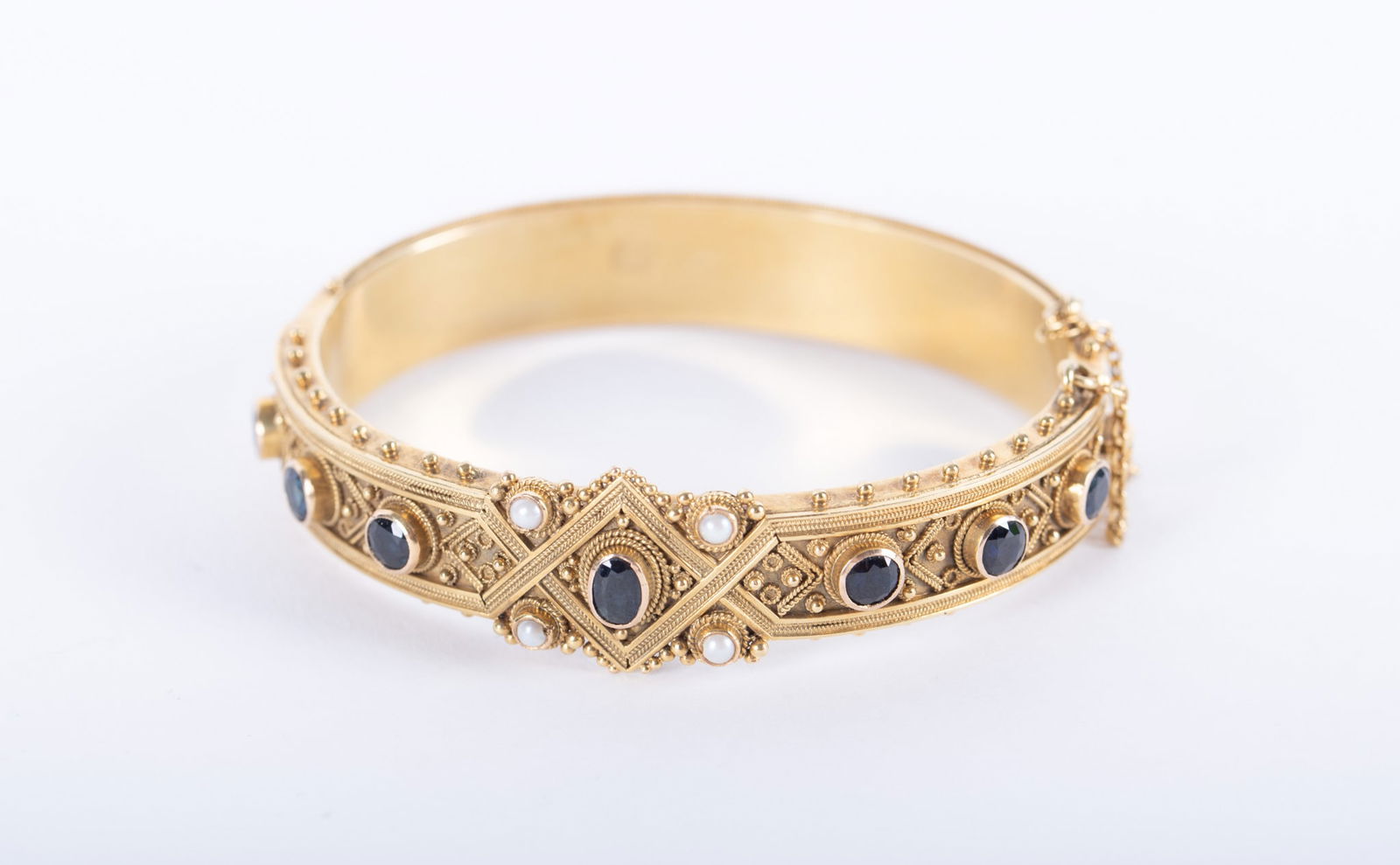 14K Antique Etruscan Style Bracelet with Sapphires & Pearls (1 of 3)