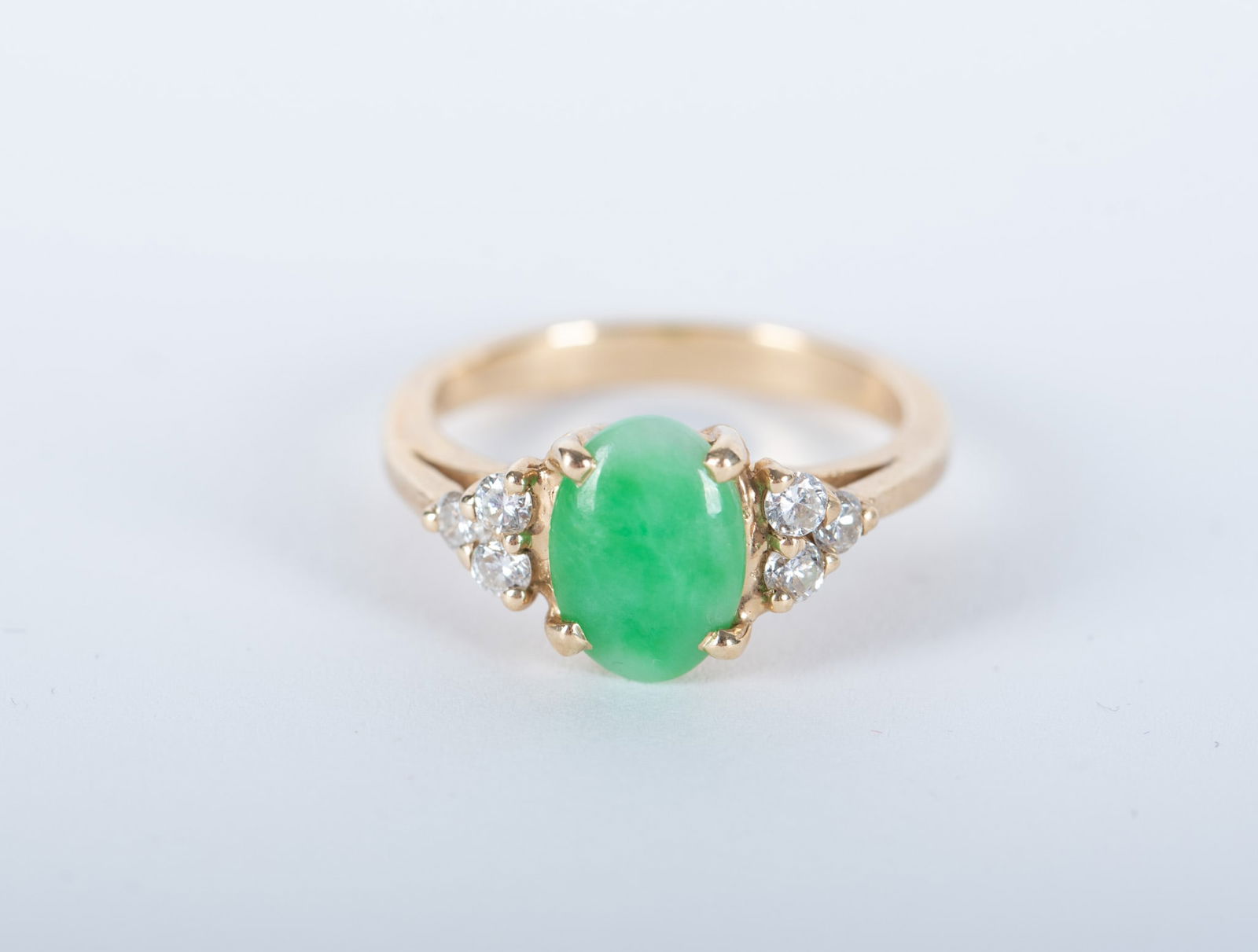 14K Yellow Gold Ring set with Jade and Diamonds (1 of 3)