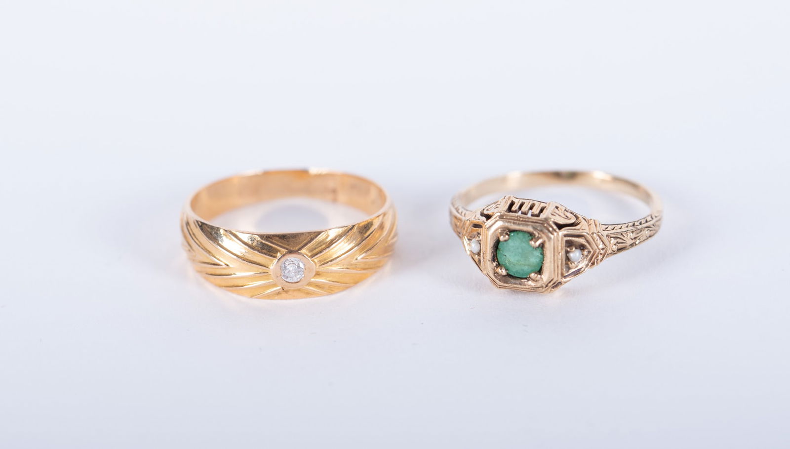 14K Yellow Gold Diamond Band paired with an Emerald Ring (1 of 2)