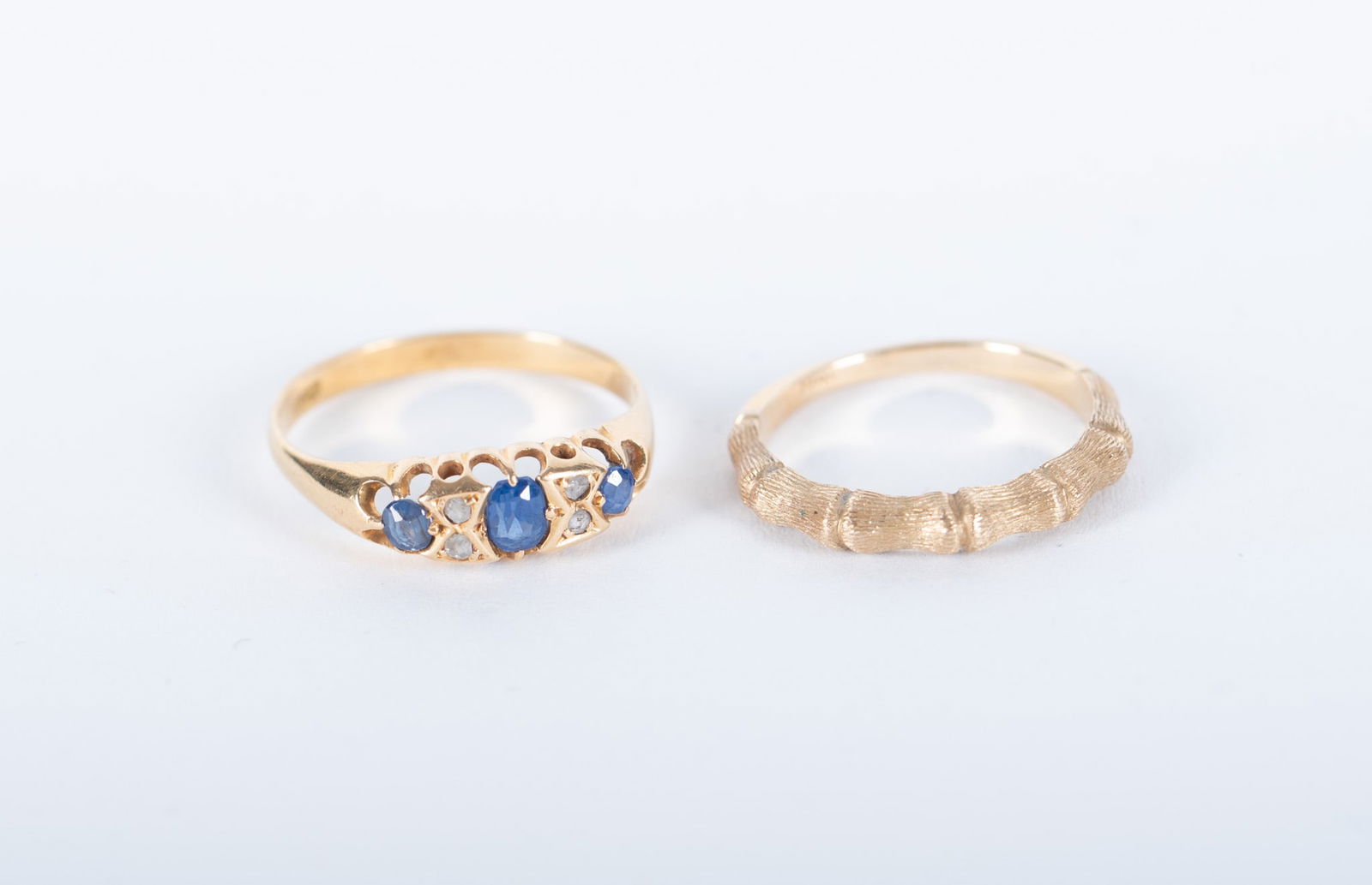 18K Yellow Gold Sapphire Ring paired with a 14K Band (1 of 2)