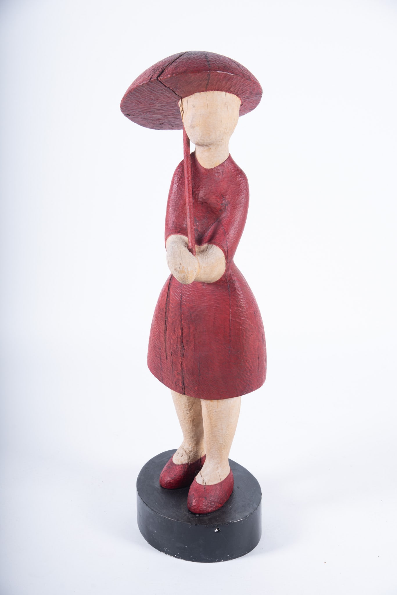 Richard Helmick, Girl with Parasol, carved and polychrome decorated wood sculpture: Richard Helmick Girl with Parasol carved and polychrome decorated wood sculpture unsigned Height: 49 inches