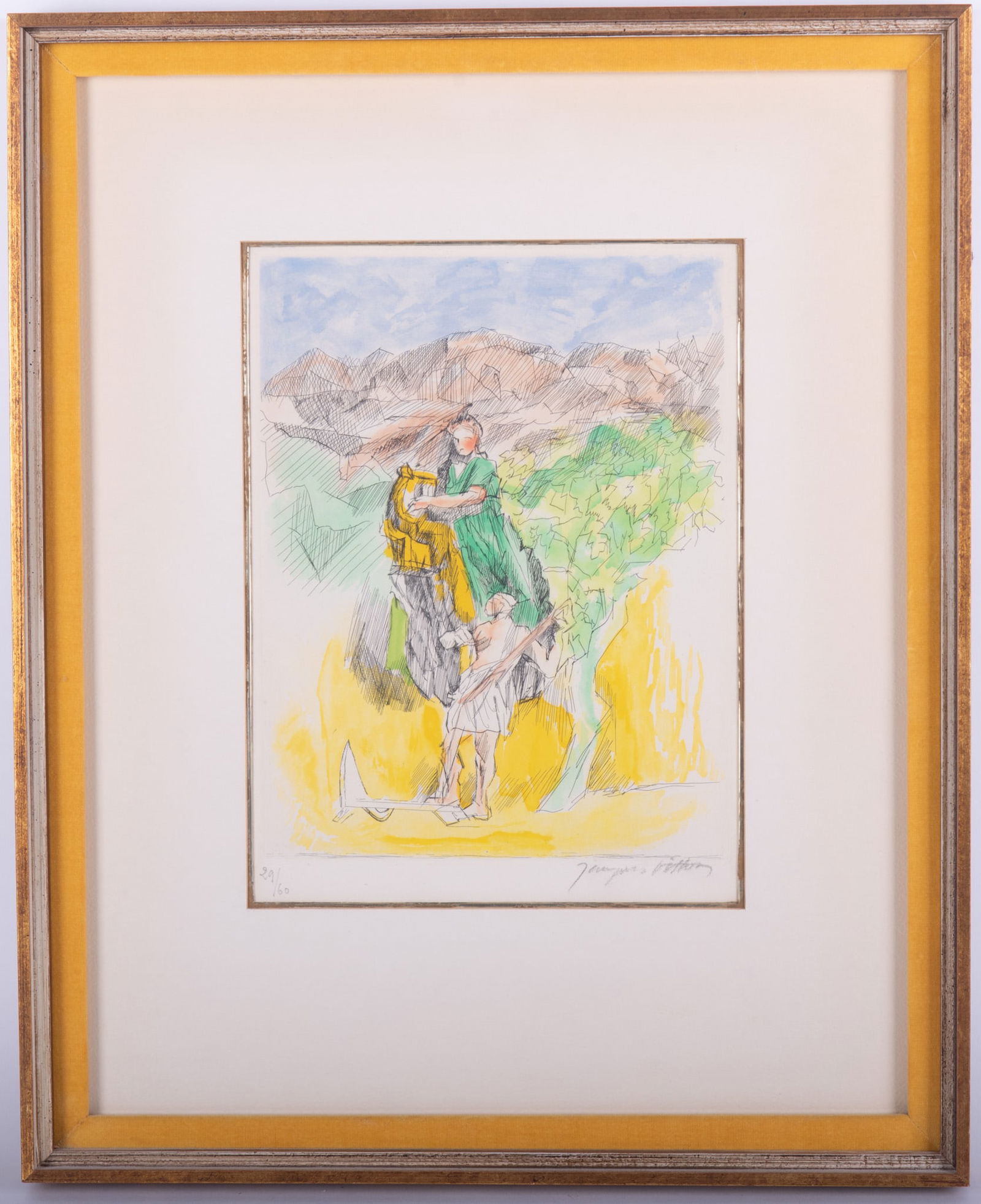 Jacques Villon, French 1875-1963, Hesiode, from Les Travaux et Les Jours, 1962, hand colored etching (1 of 5)