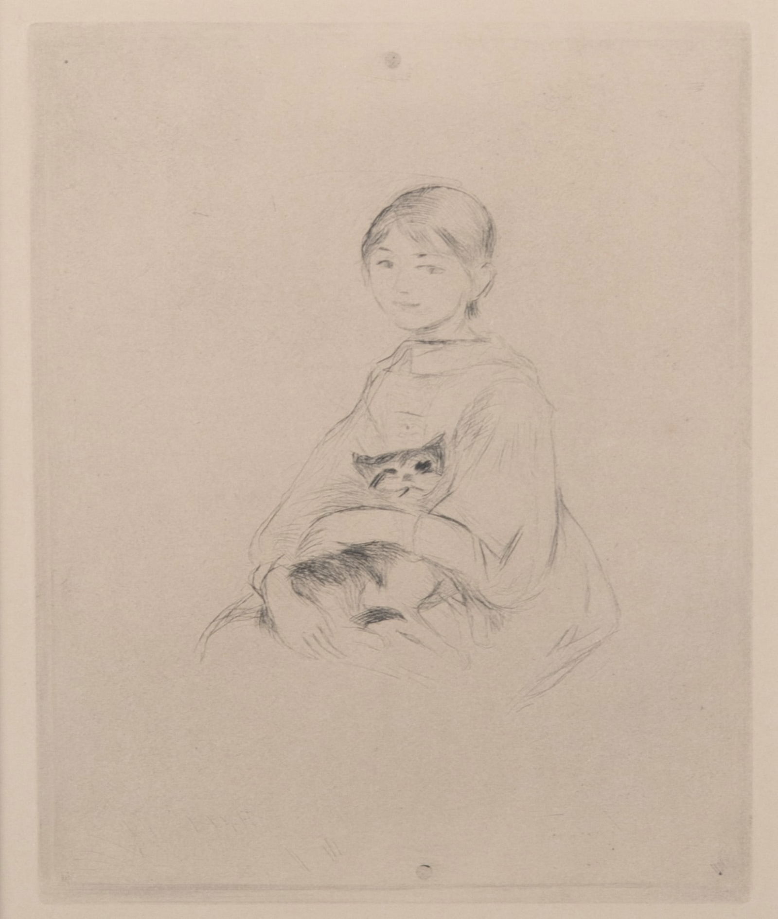 Berthe Morisot, French (1841-1895), La Fillette au Chat, Bailly-Herzberg, 6, etching with drypoint (1 of 5)