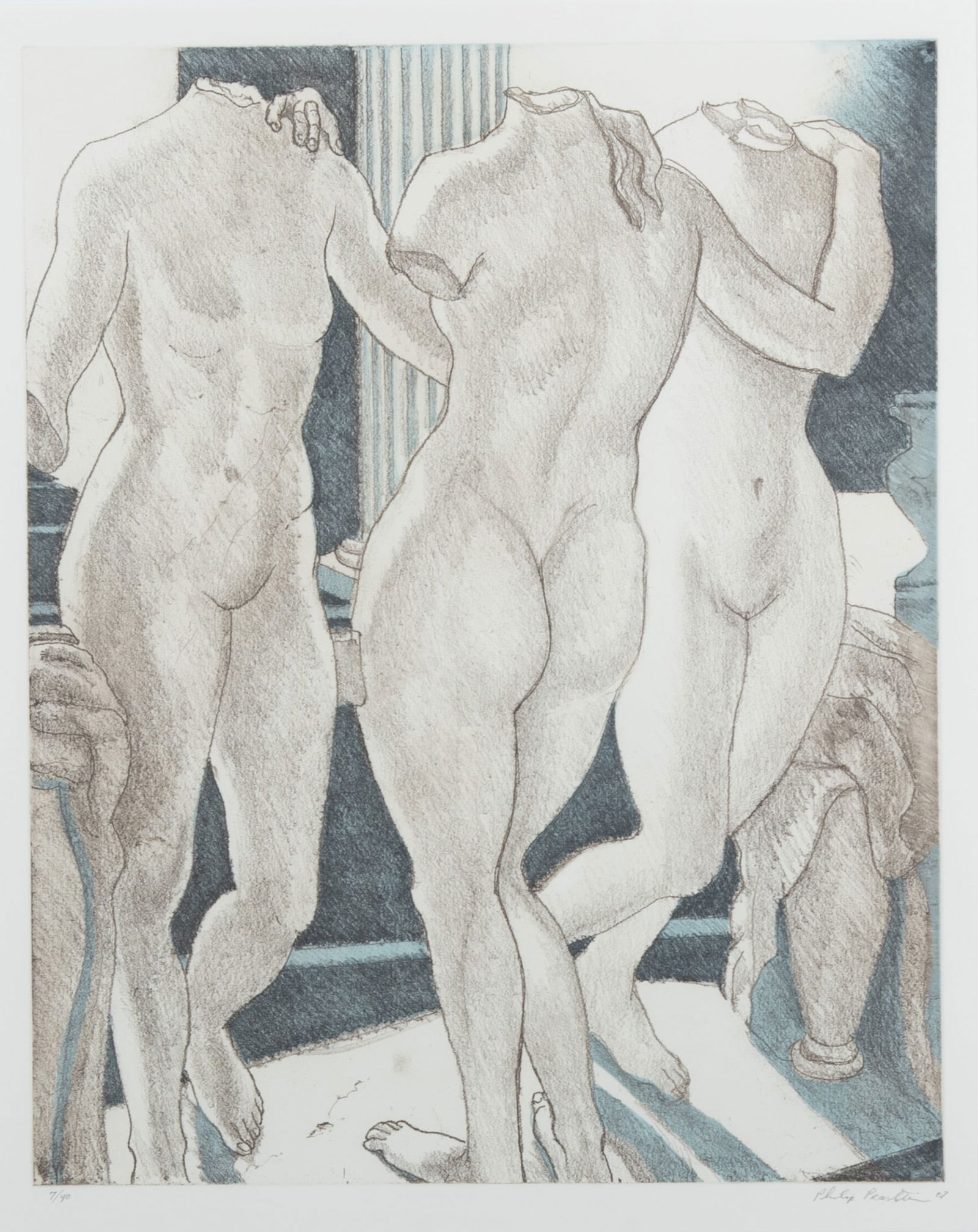 Philip Pearlstein, American (1924-2022), The Three Graces, 2007, soft ground aquatint on Somerset: Philip PearlsteinAmerican, (1924-2022)The Three Graces, 2007soft ground aquatint on Somerset paper, printed by Maurice Payne, New York, ed. 7/40signed, dated, and numbered in pencil lower margin, fram