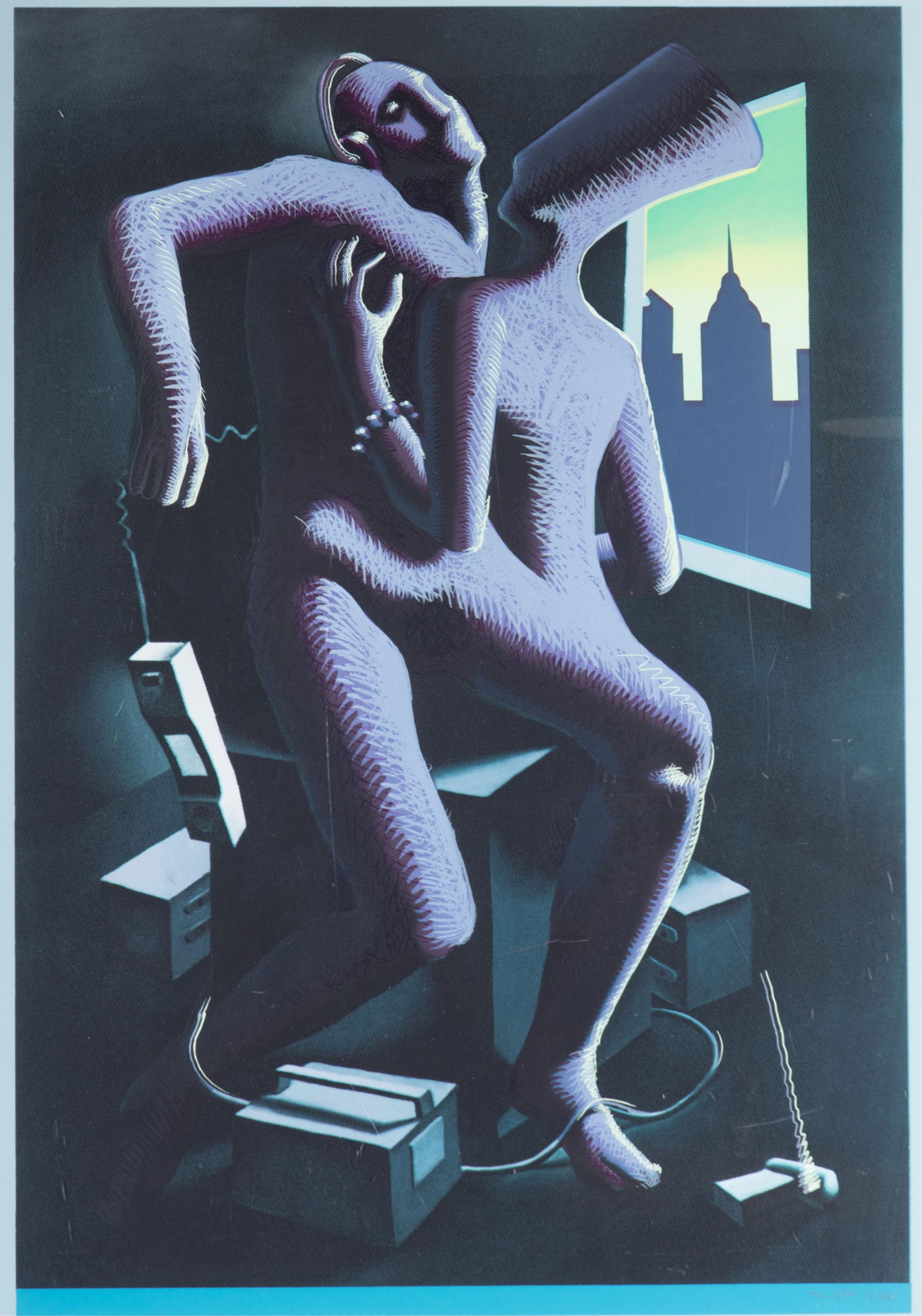 Mark Kostabi, American 1960-, Close Call, 1986, Serigraph ed. 40/40 (1 of 5)
