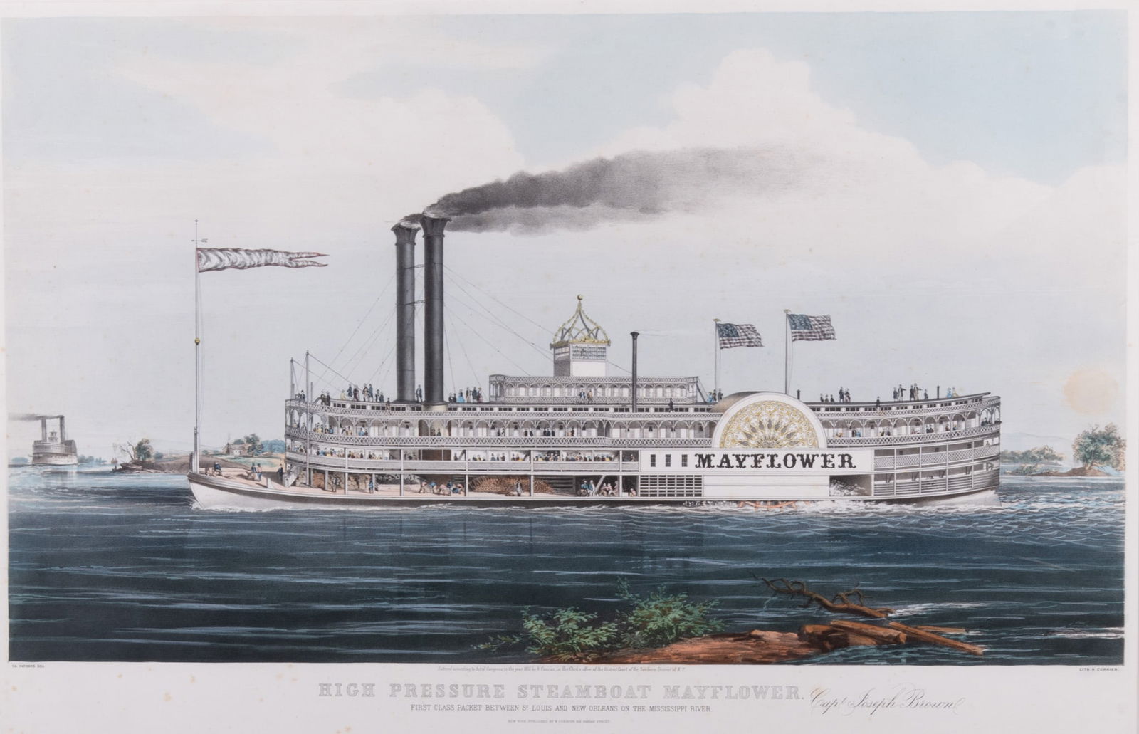 Nathaniel Currier. High-Pressure Steamboat Mayflower, Captain Joseph Brown, First-Class Packet (1 of 5)
