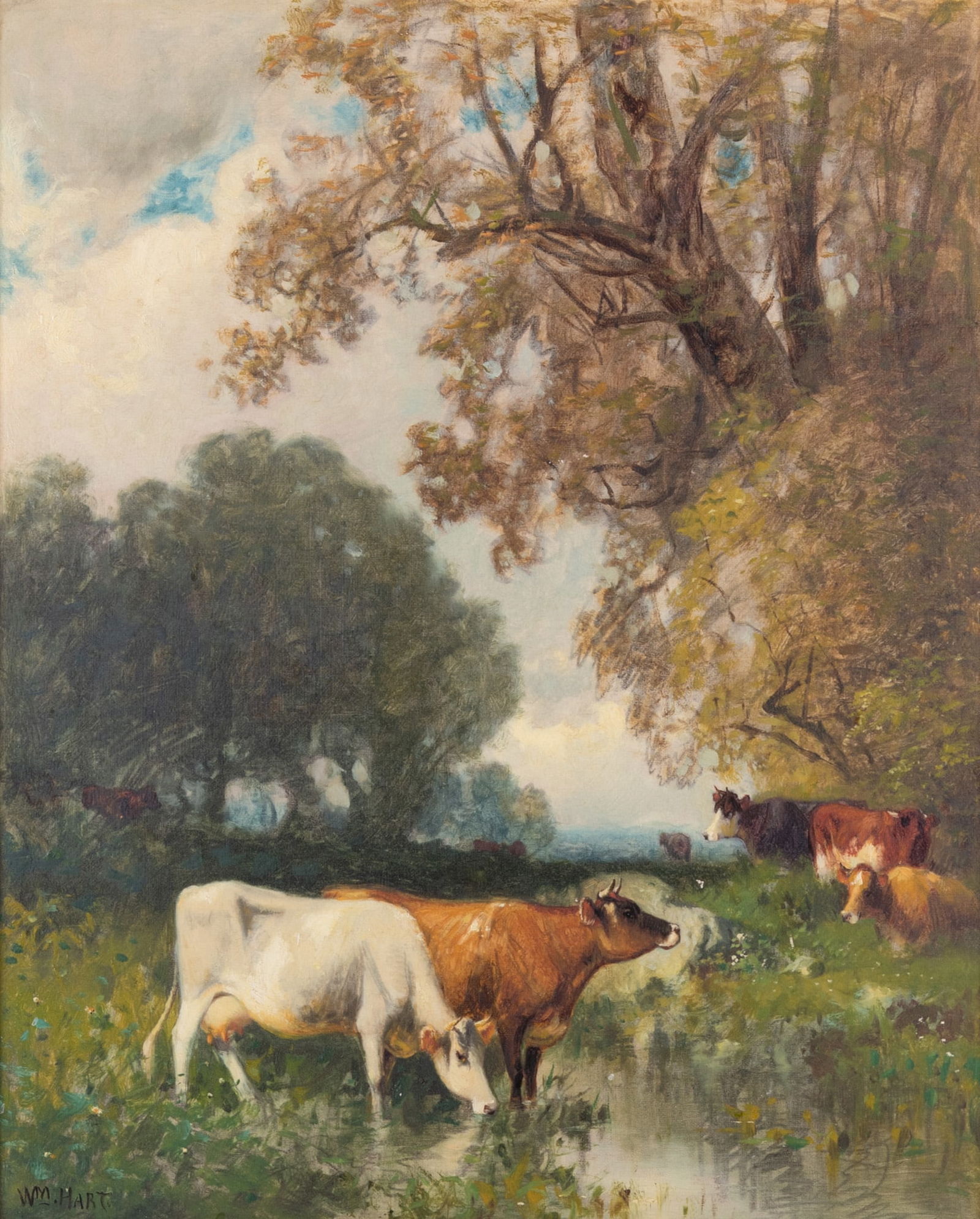 William Hart, New York / United Kingdom, Scotland (1823-1894), Cattle Watering in a Field, oil on (1 of 6)