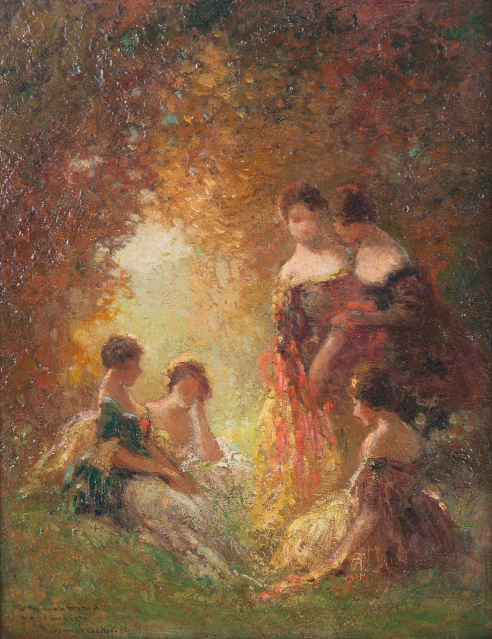 George Ames Aldrich, Indiana, Illinois, Massachusetts (1872-1941), Garden Party, oil on board (1 of 4)