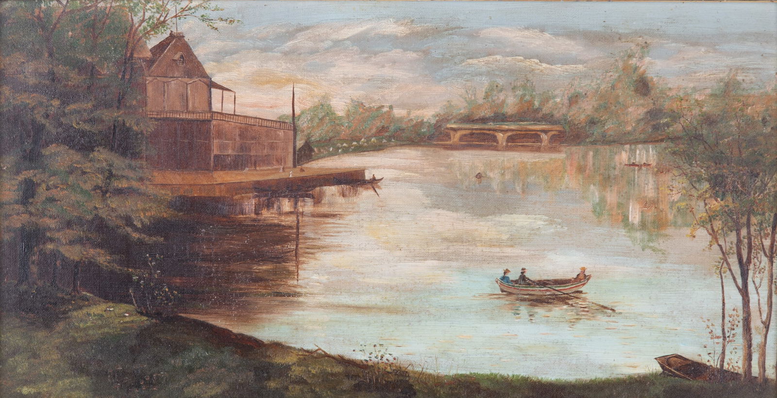 Unknown Artist, American 19th Century, Boat on the Water, oil on canvas (1 of 4)