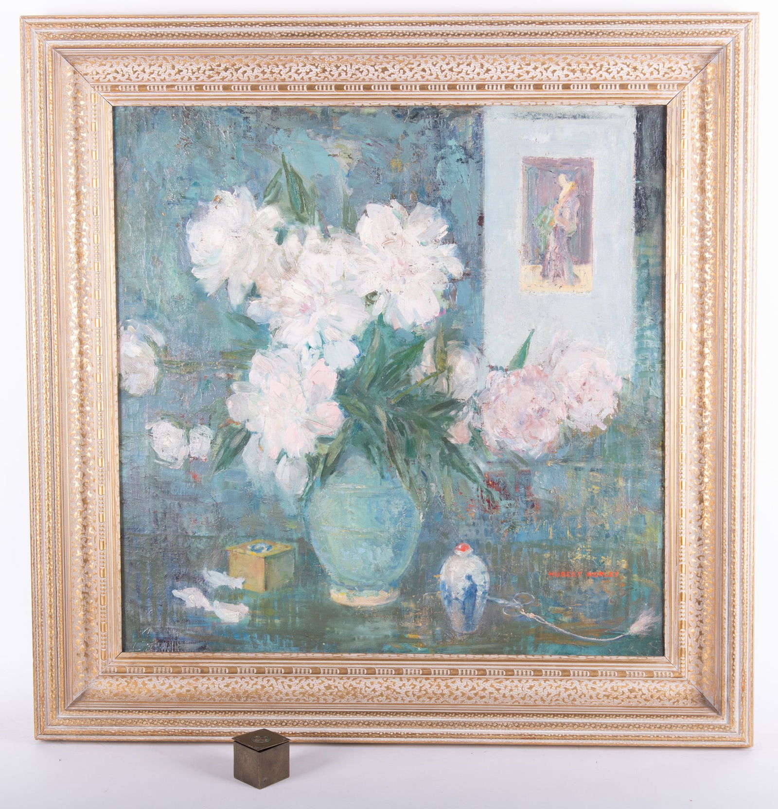 Hubert Morley, Wisconsin / Pennsylvania (1888-1951), Still Life with Peonies, and Brass Ashtray, oil (1 of 5)