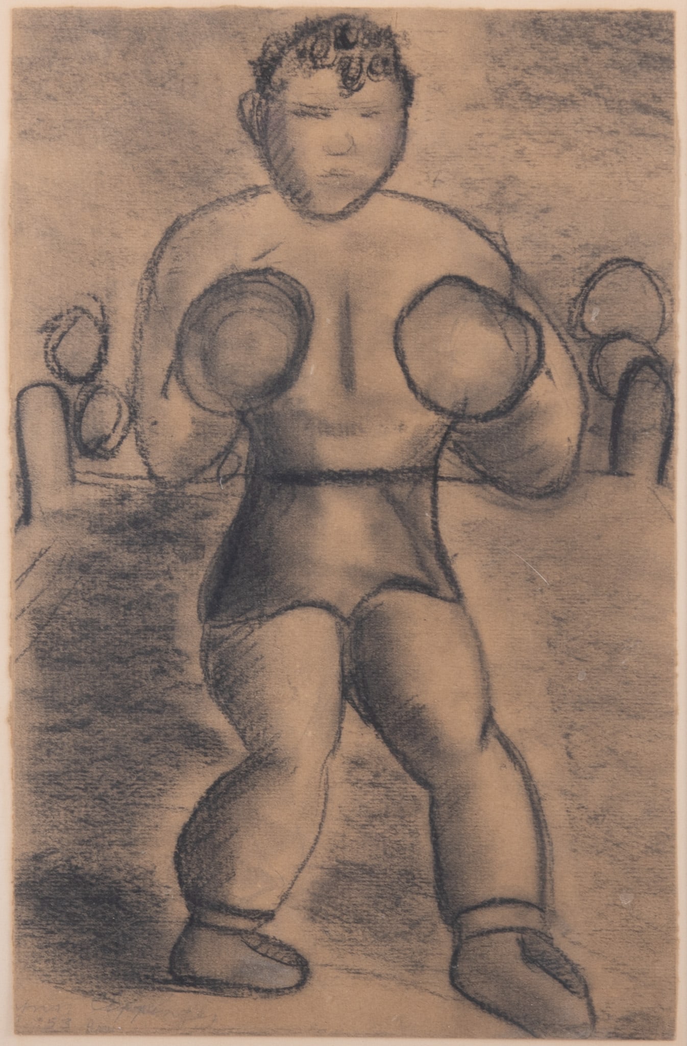 American School ca 1930s-40s, Joe Lewis, charcoal on paper (1 of 5)