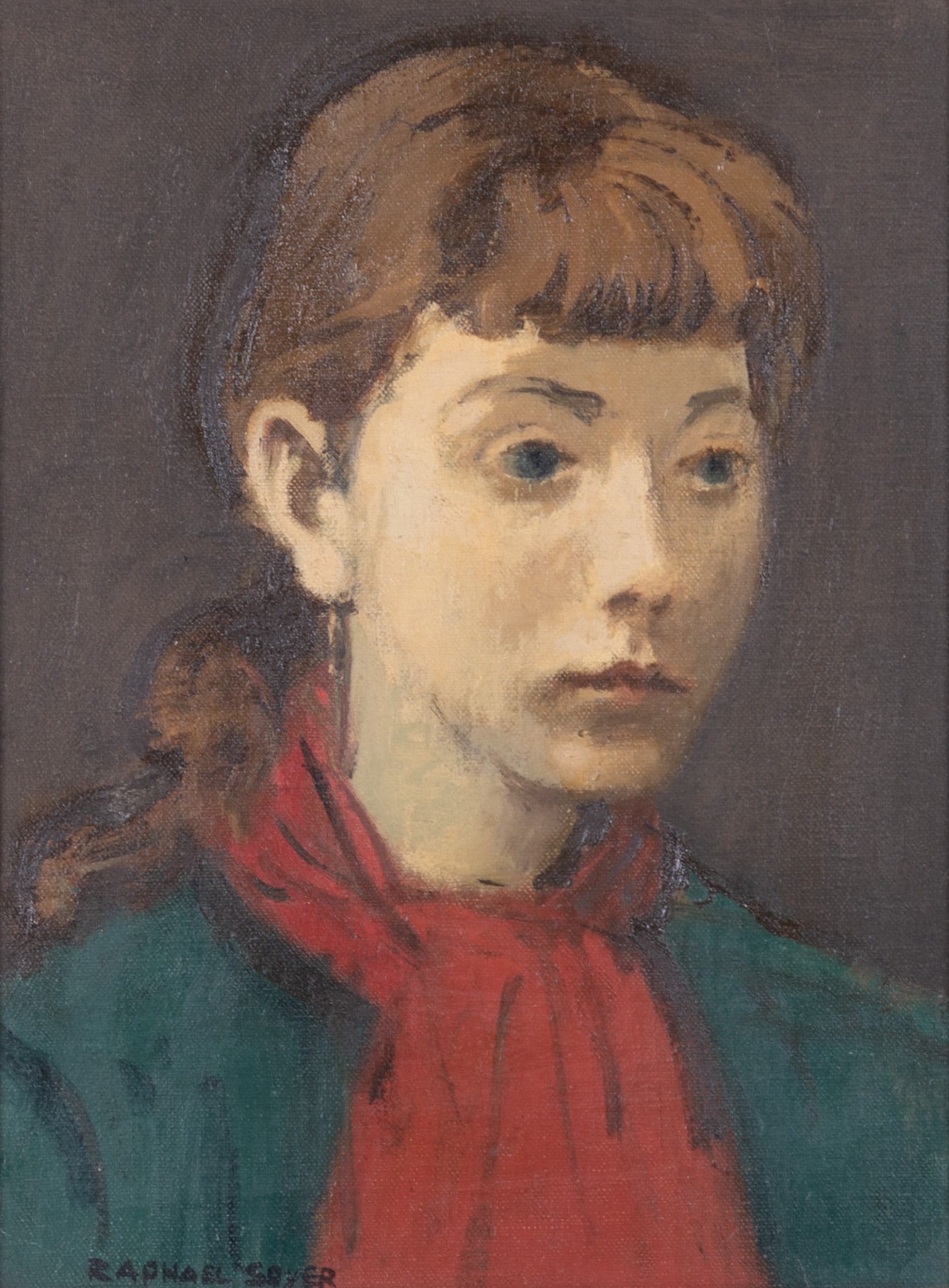 Raphael Soyer, American (1899-1987), Red Scarf, oil on canvas (1 of 6)