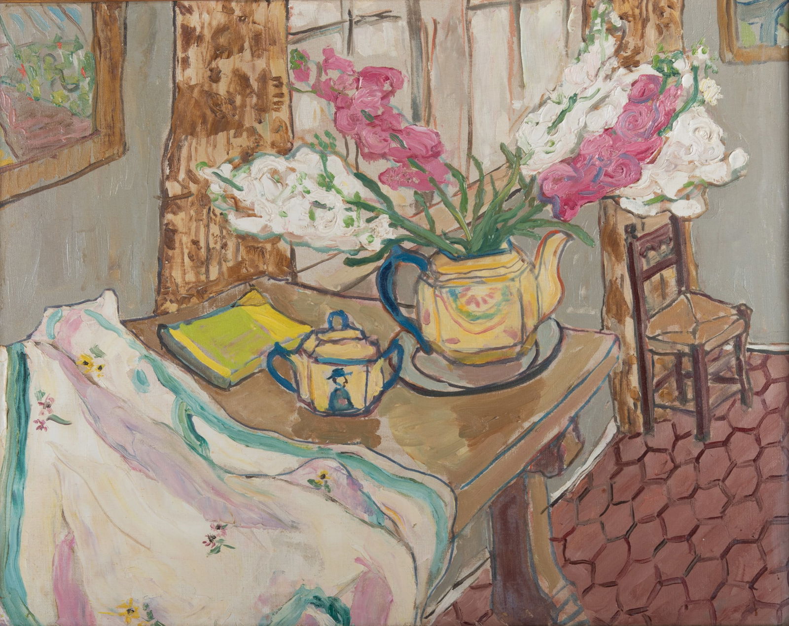Artist Unknown , 20th Century, Interior with Flowers on a Table, oil on canvas (1 of 4)