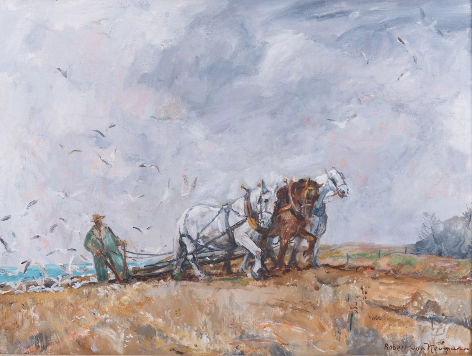 Robert Franz Von Neumann, Wisconsin / Germany (1888-1976), Farmer with Horse-Drawn Plow, oil on (1 of 4)