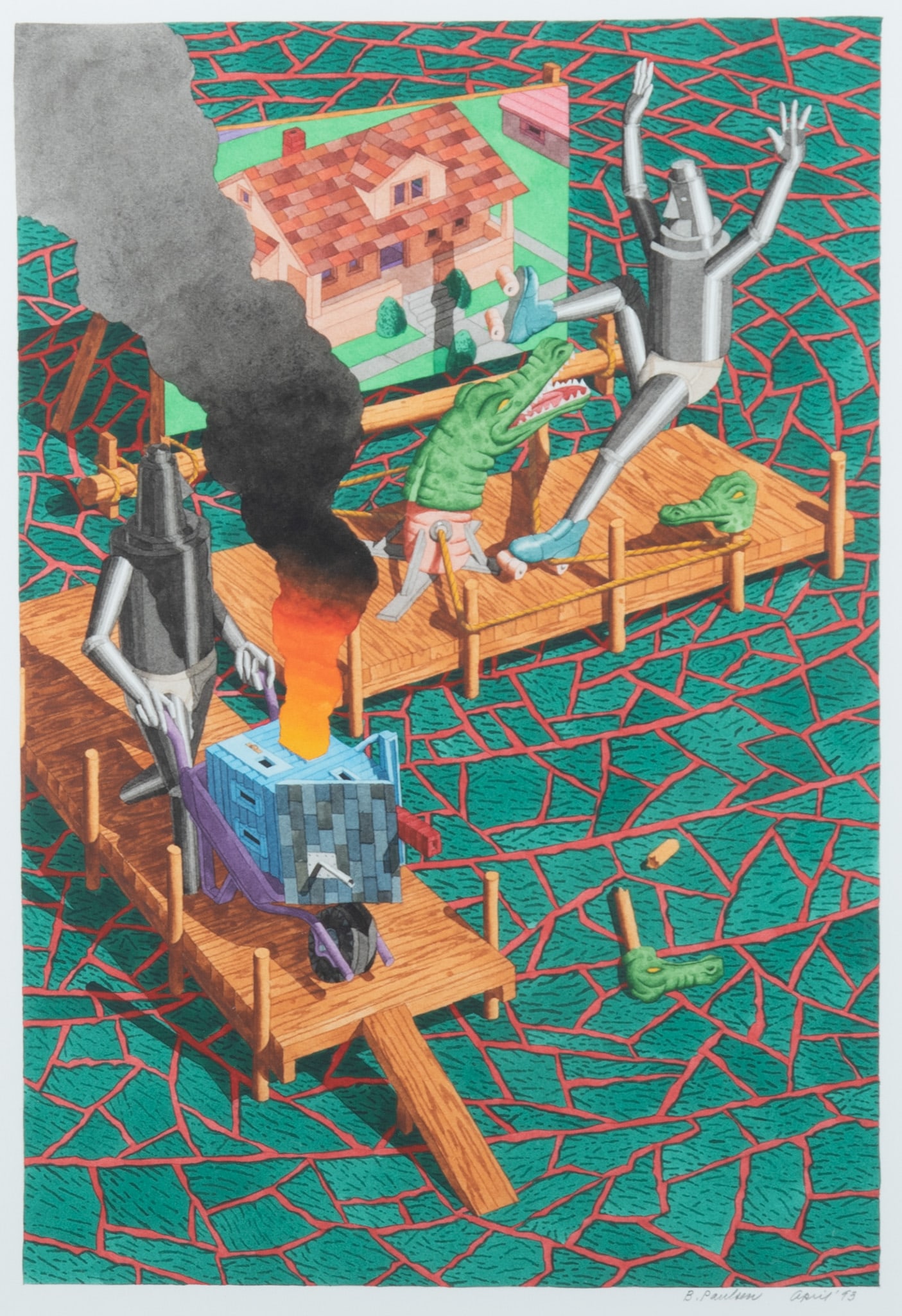 Brian Paulsen, North Dakota (b. 1941), Pair of Docks, 1993, watercolor on paper: Brian PaulsenNorth Dakota, (b. 1941)Pair of Docks, 1993watercolor on papersigned and dated lower right, framed.13 x 9 inches; 23 x 18 1/2 inhes (overall with frame)