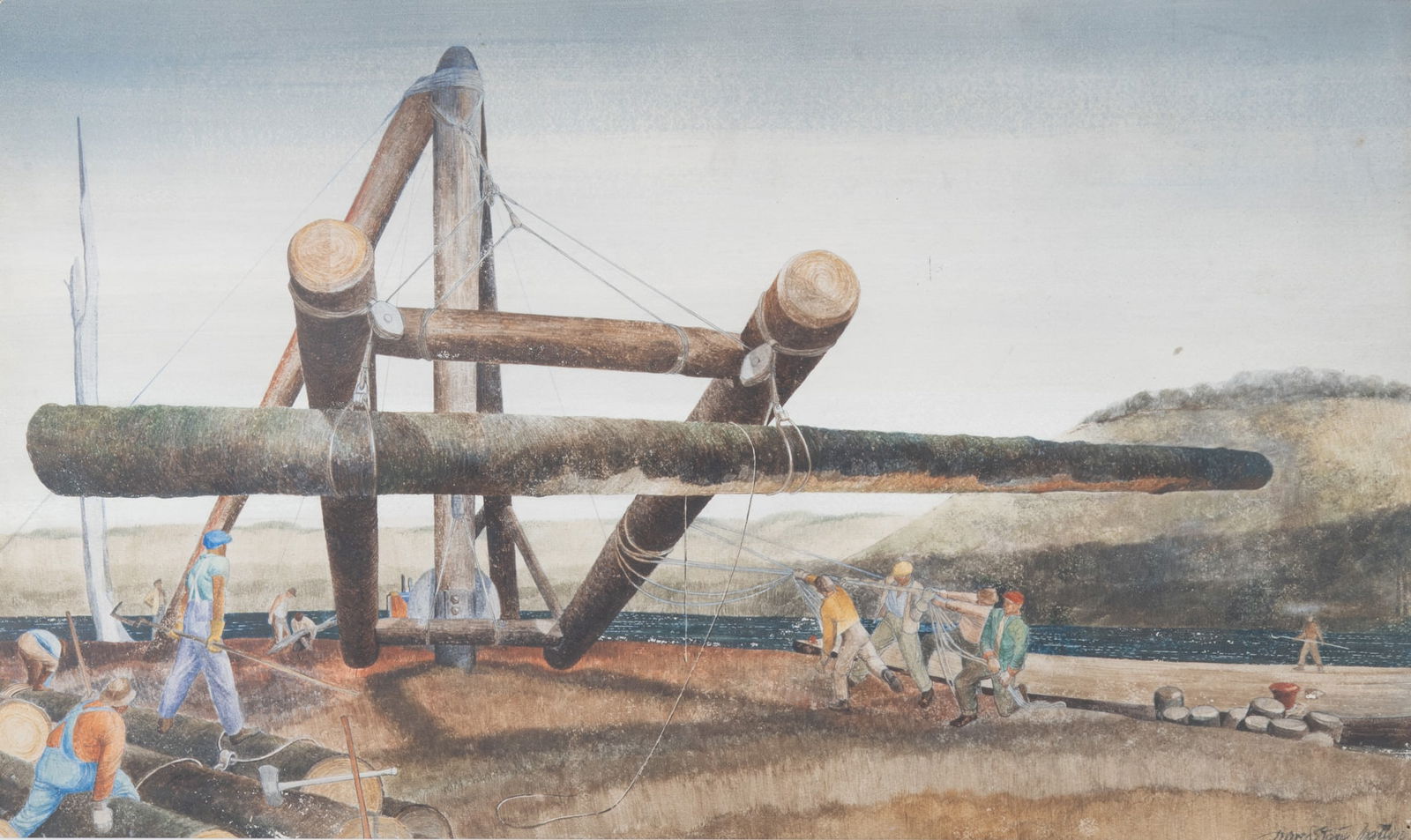 David Stone Martin, Illinois (1913-1992), Industrial Scene, watercolor (1 of 4)