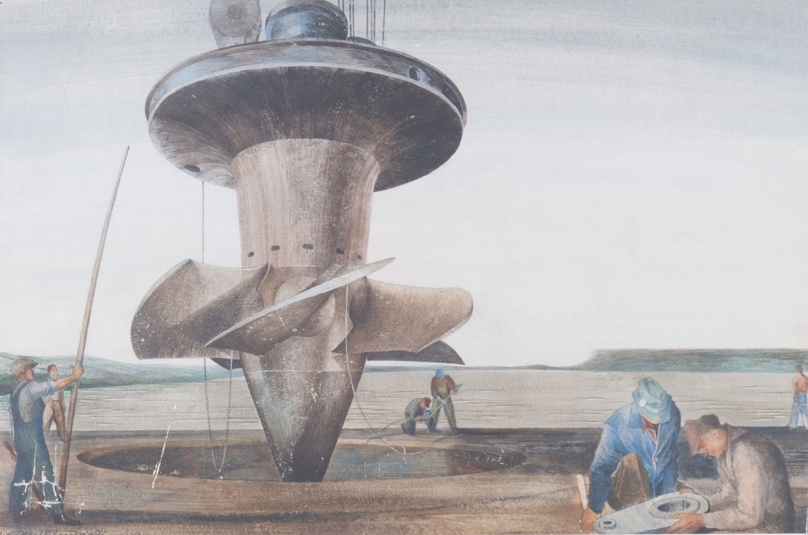 David Stone Martin, Illinois (1913-1992), Industrial Scene, watercolor: David Stone MartinIllinois, (1913-1992)Industrial Scenewatercolorsigned lower right, framed.15 x 24 1/2 inches; 24 x 34 inches (overall with frame)