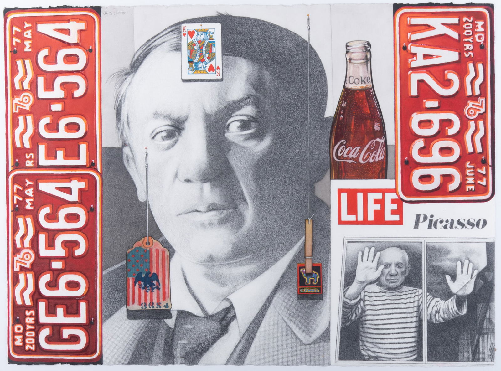 Kent Addison, Missouri (1937-2020), Trompe l'Oeuil Composition, 2015, watercolor and graphite on: Kent AddisonMissouri, (1937-2020)Trompe l'Oeuil Composition, 2015watercolor and graphite on paperinitialed and dated upper left, framed.Provenance: The estate of the artist.22 x 30 inches (sheet); 28