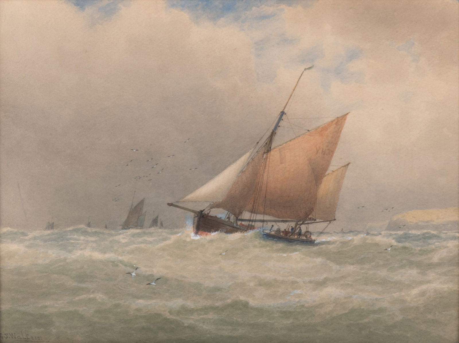 George Stanfield Walters, United Kingdom, England, Italy (1838-1924), Sailing Vessels off the Coast, (1 of 4)