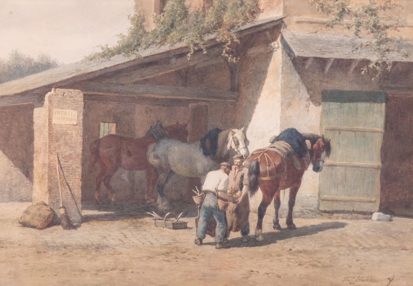 William Carel (Karel) Nakken, The Netherlands (1835 - 1926), Courses a Harfleur, watercolor on paper: William Carel (Karel) NakkenThe Netherlands, (1835 - 1926)Courses a Harfleurwatercolor on papersigned lower right, framed.15 x 21 3/4 incehs (visible); 29 x 35 incehs (overall with frame)