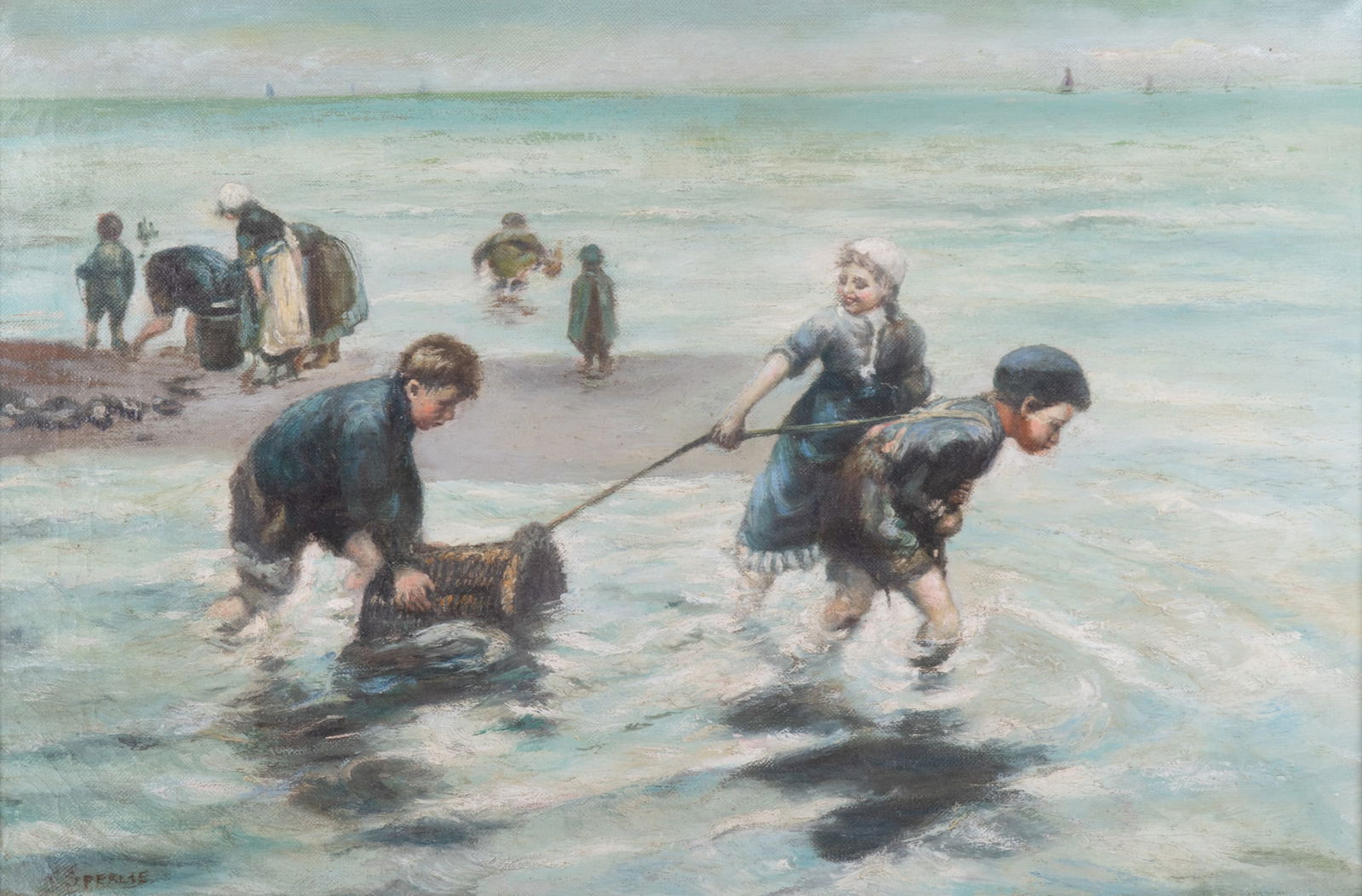 Dutch School 20th Century, Children Catching Minnows in a Basket, ca 1930s, oil on canvas (1 of 5)