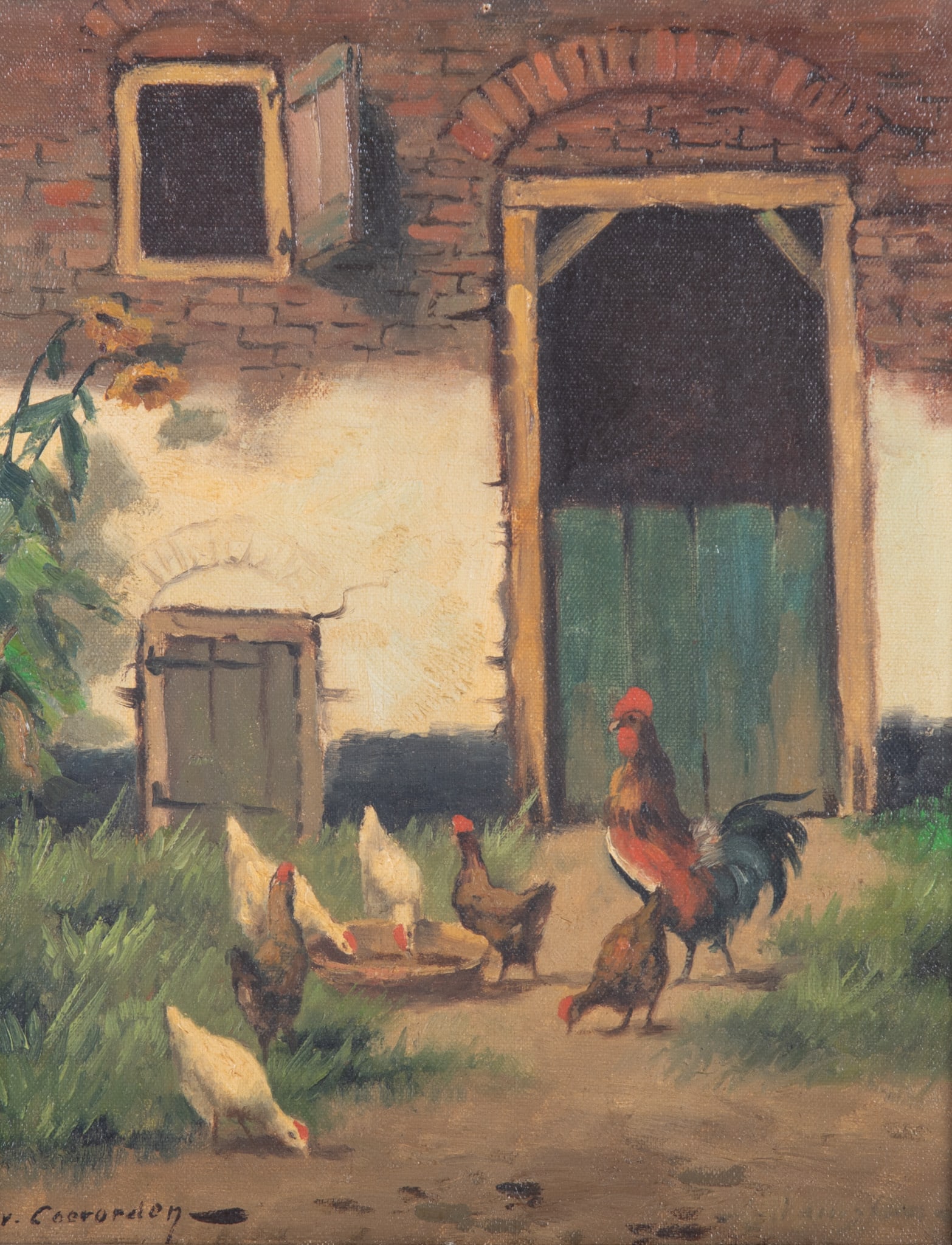 Unknown Artist, Netherlands 19th/20th Century, Chickens in Coevorden, oil on canvas (1 of 5)