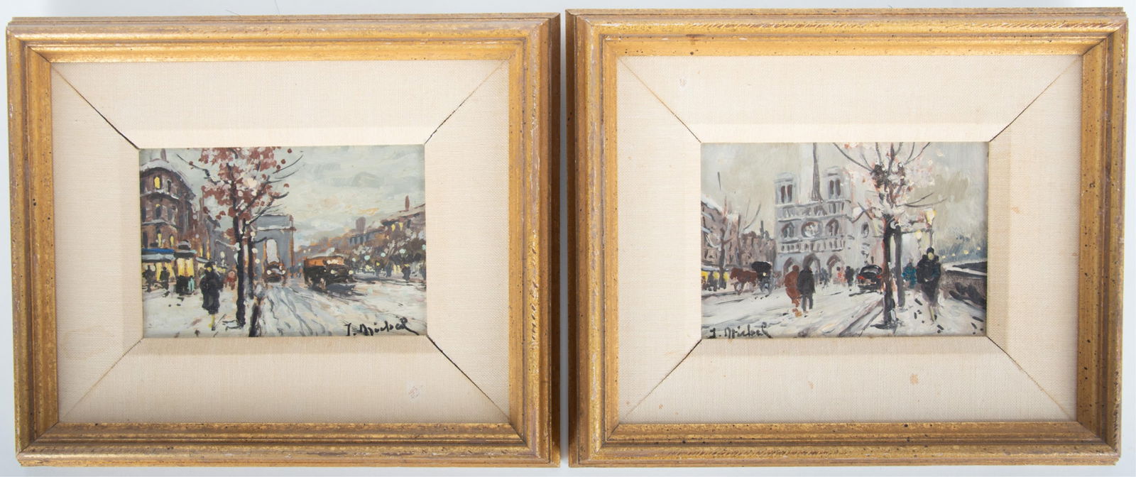 J. Michel, France 20th Century, Paris Street Scenes: Arc de Triomphe, and Notre Dame, two oil (1 of 3)