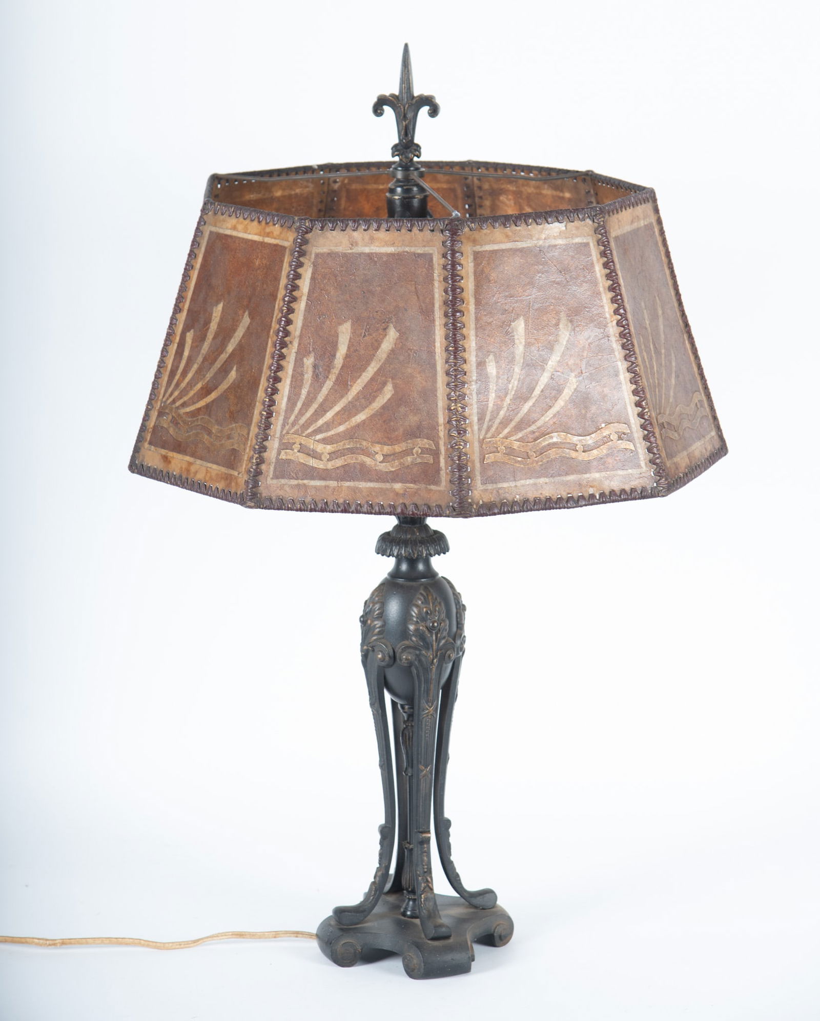 A Large Vintage Metal Lamp with Mica Shade (1 of 3)