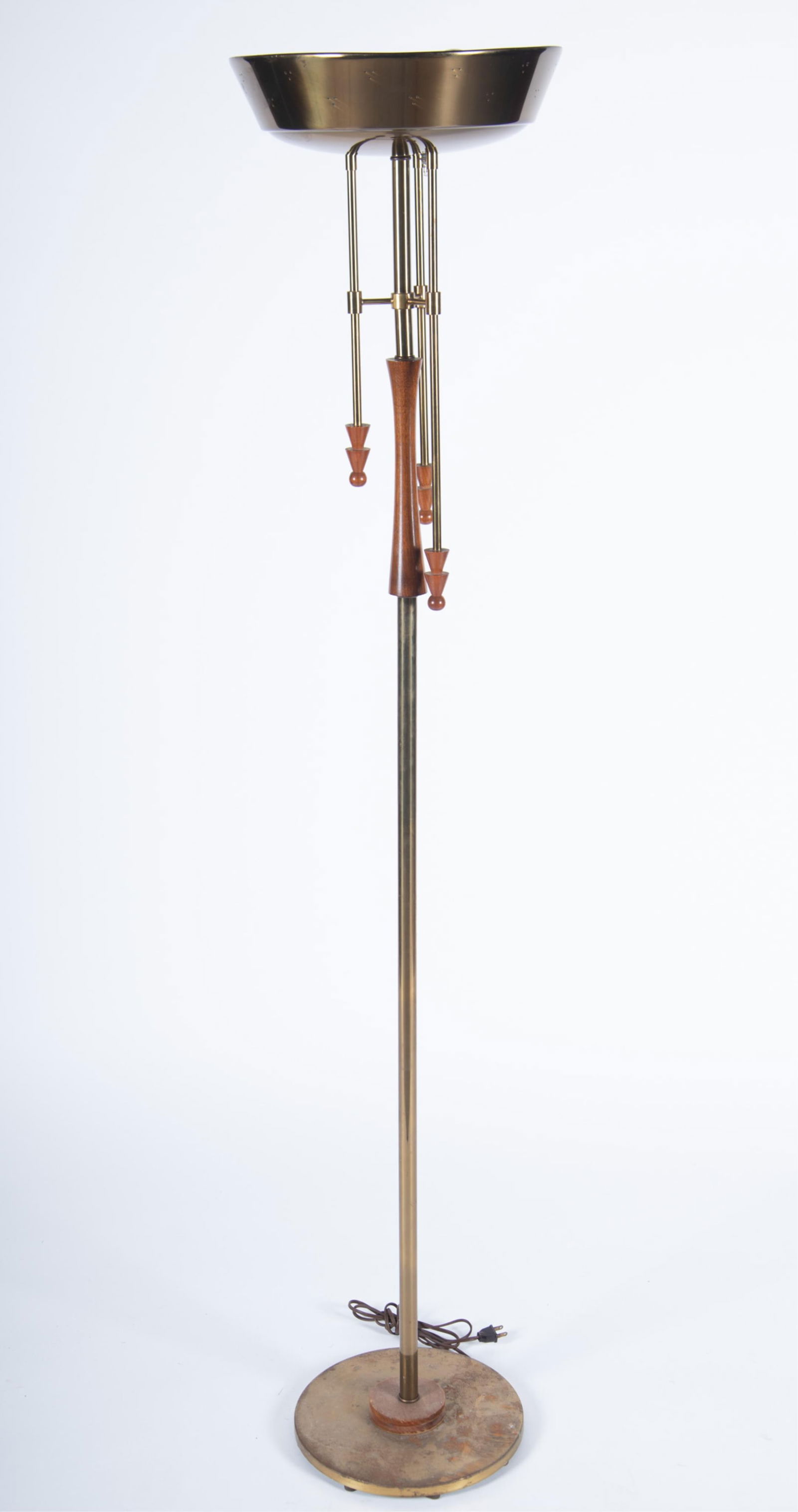 Mid Century Modern Italian Torchere Floor Lamp, Brass with Walnut Trim (1 of 3)