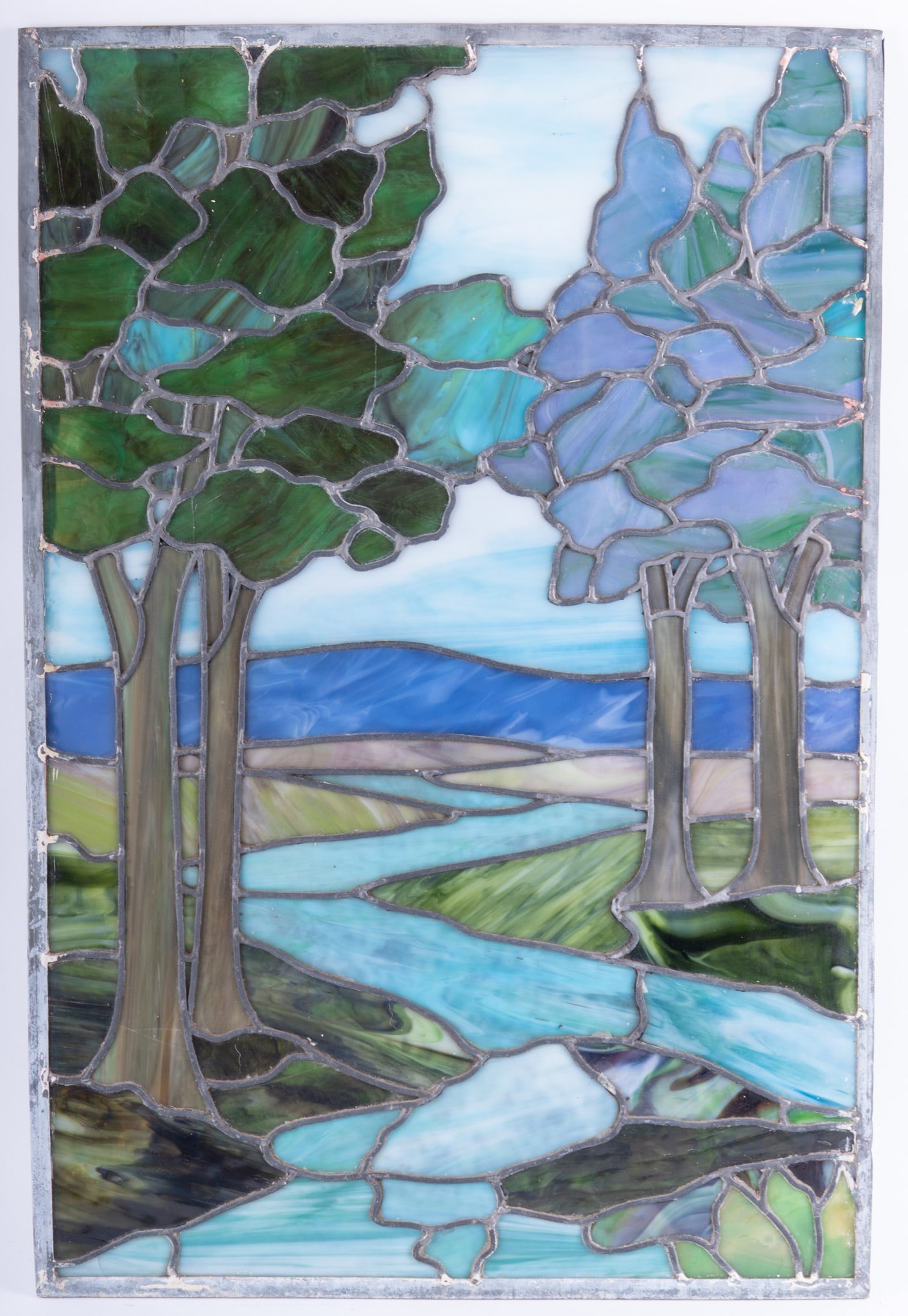 A Vintage Leaded Glass Window of Landscape Design (1 of 4)