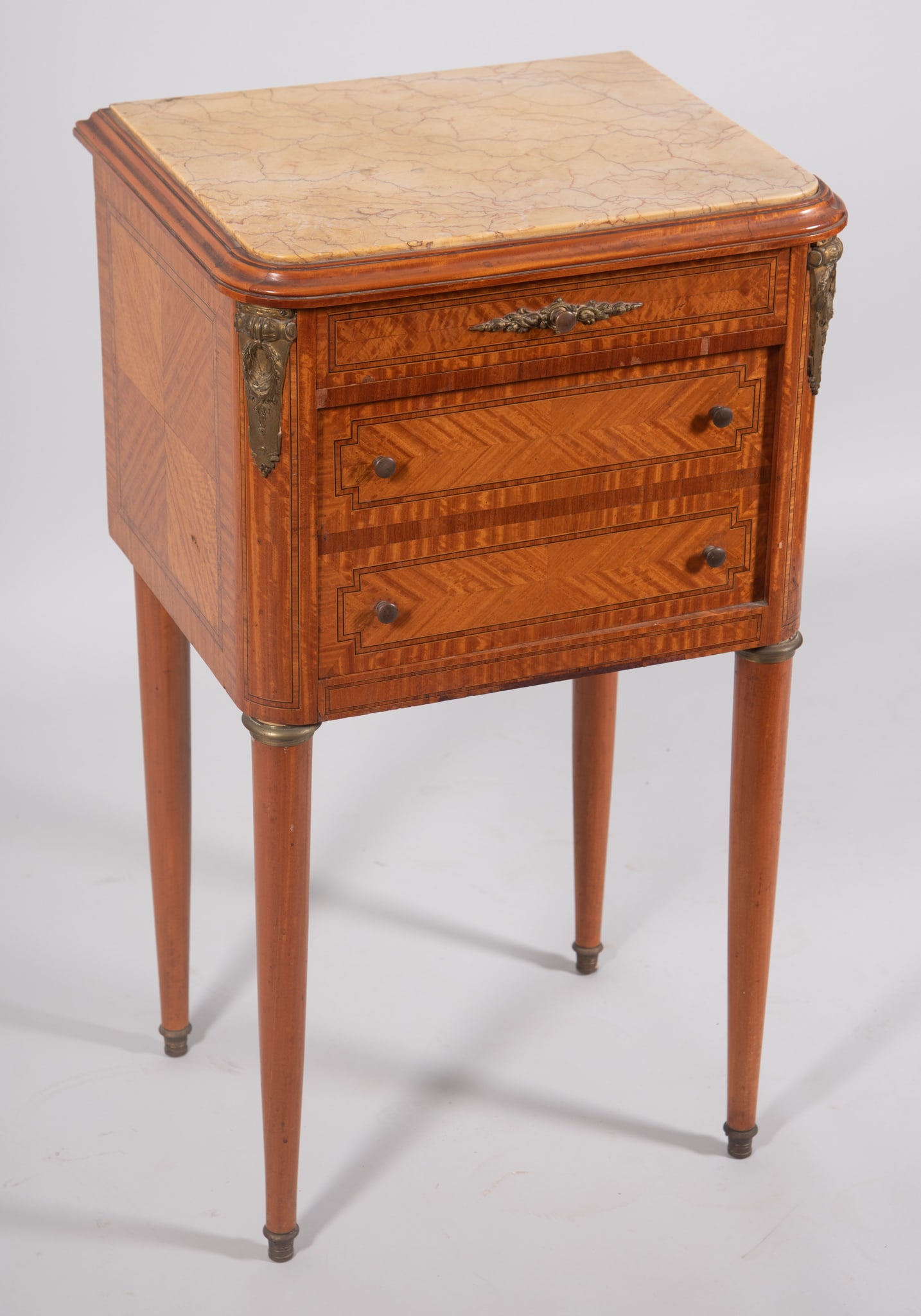 Louis XVI Design Marble Top Parquetry Inlaid Bedside Table (1 of 4)