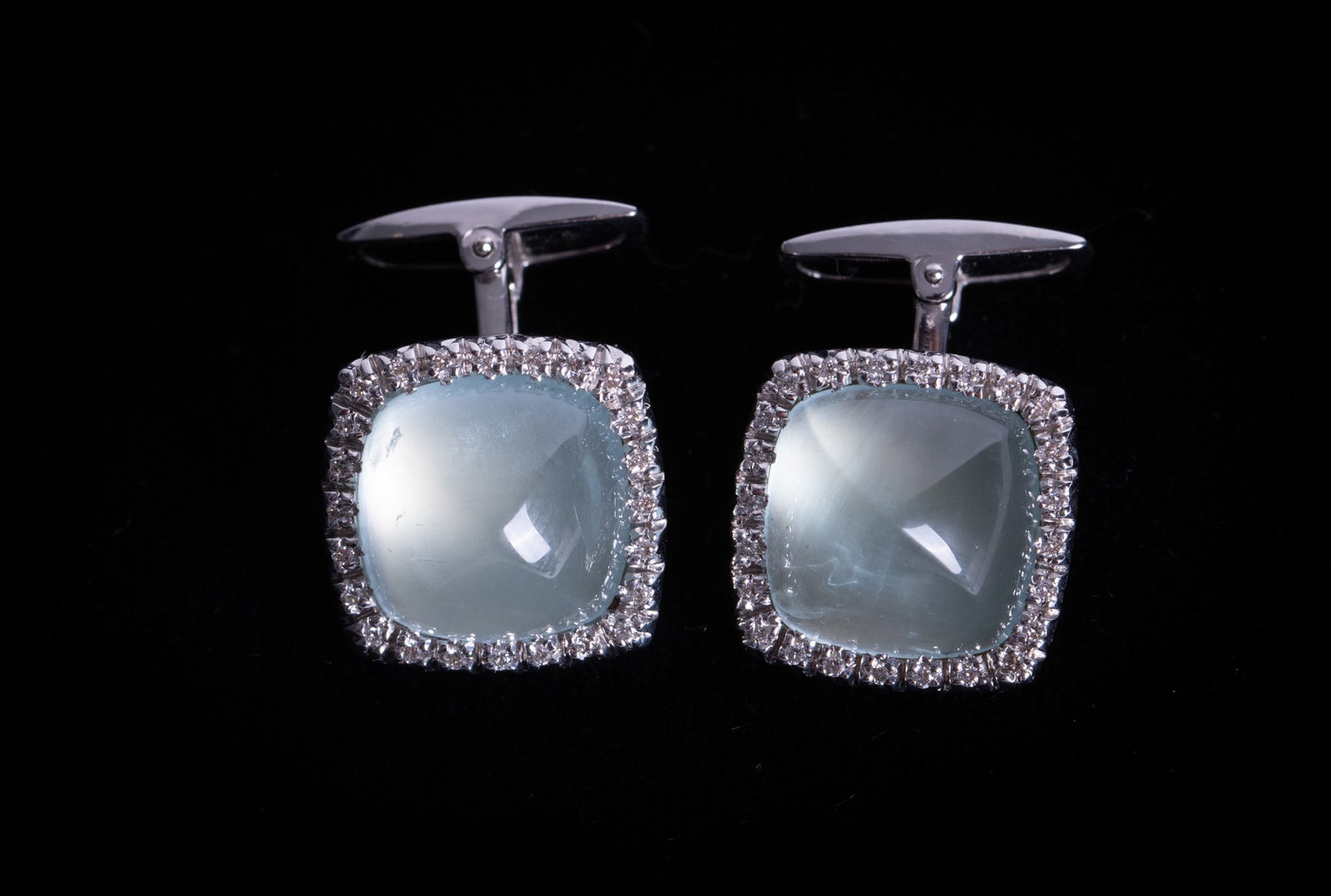 18K White Gold Cufflinks set with Aqua Marine & Diamonds (1 of 3)