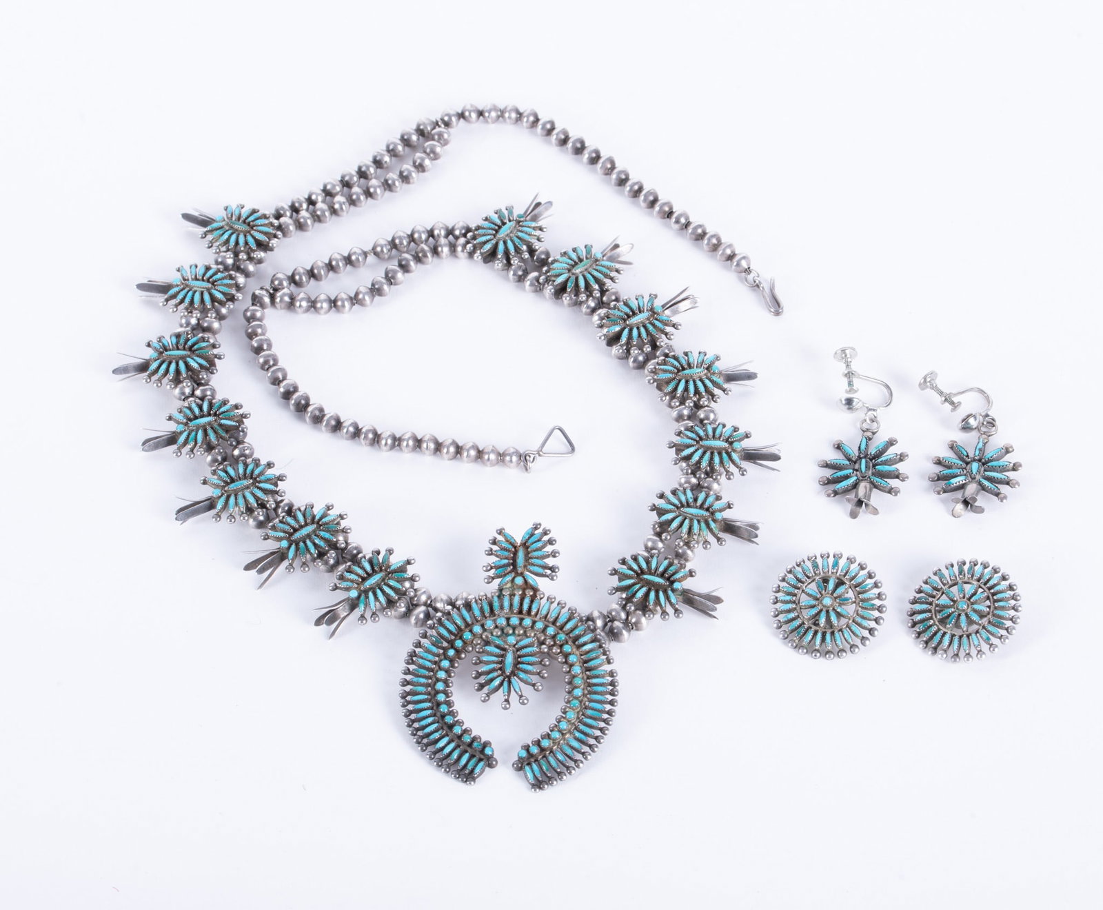 Zuni Petit Point Squash Blossom Necklace with Earrings (1 of 3)