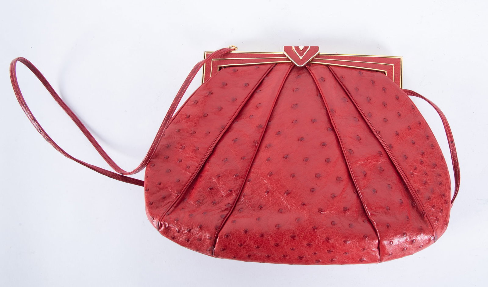 Vintage Judith Leiber Red Ostrich Leather Shoulder Bag (1 of 4)