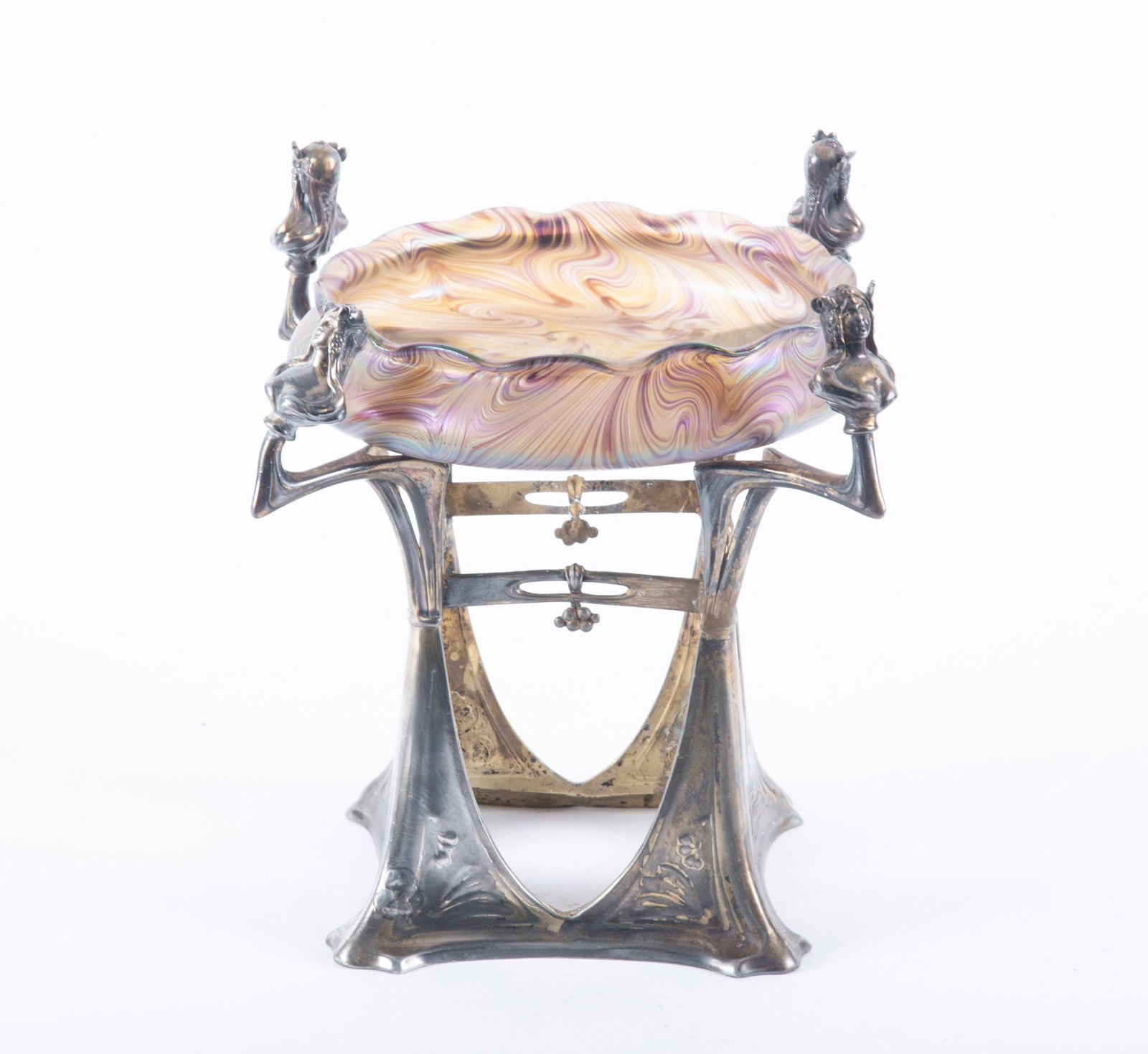 An Art Nouveau Plated Silver and Loetz Art Glass Centerpiece (1 of 4)