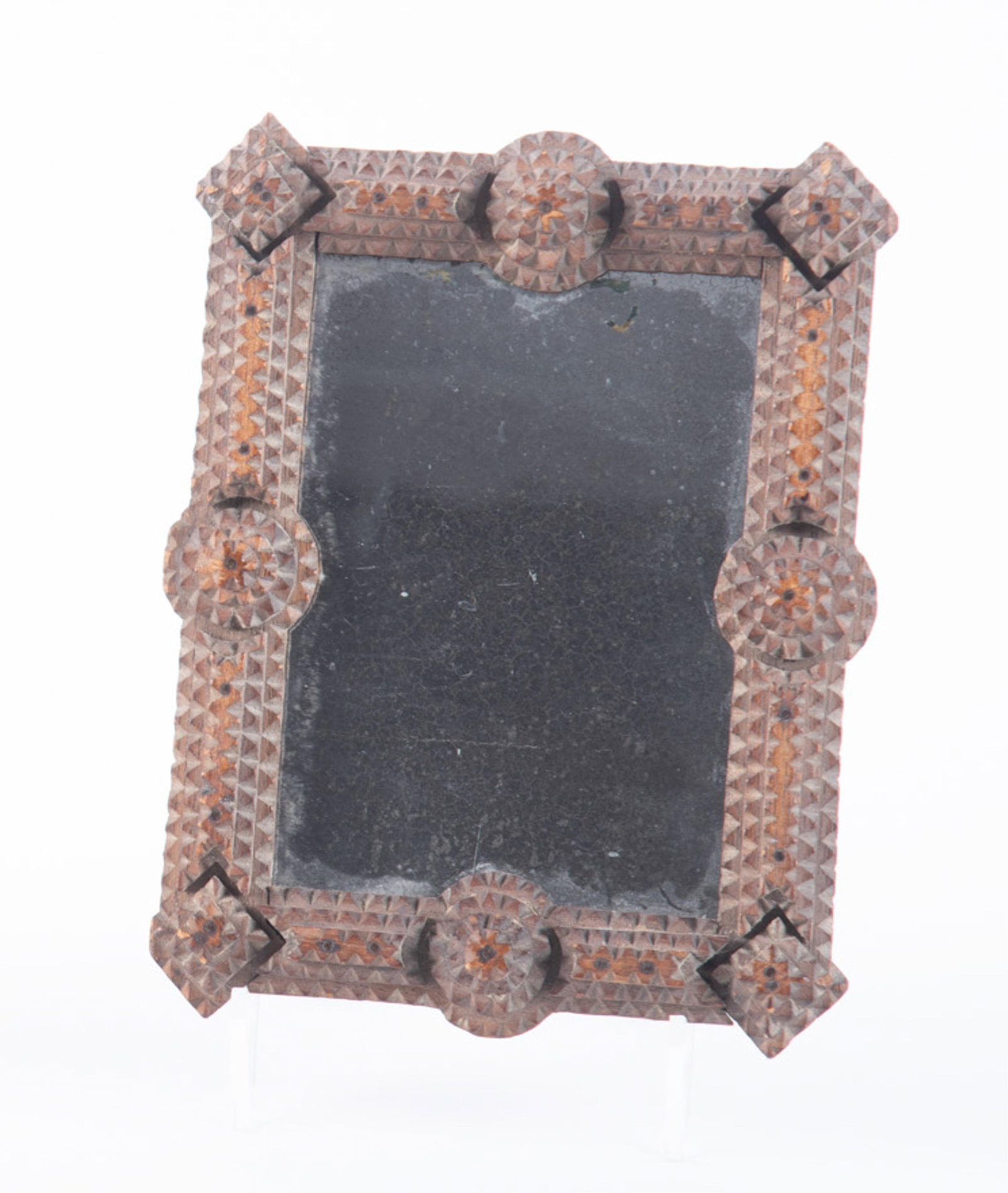 American Antique Tramp Art Circle and Square Frame with Mirror (1 of 2)